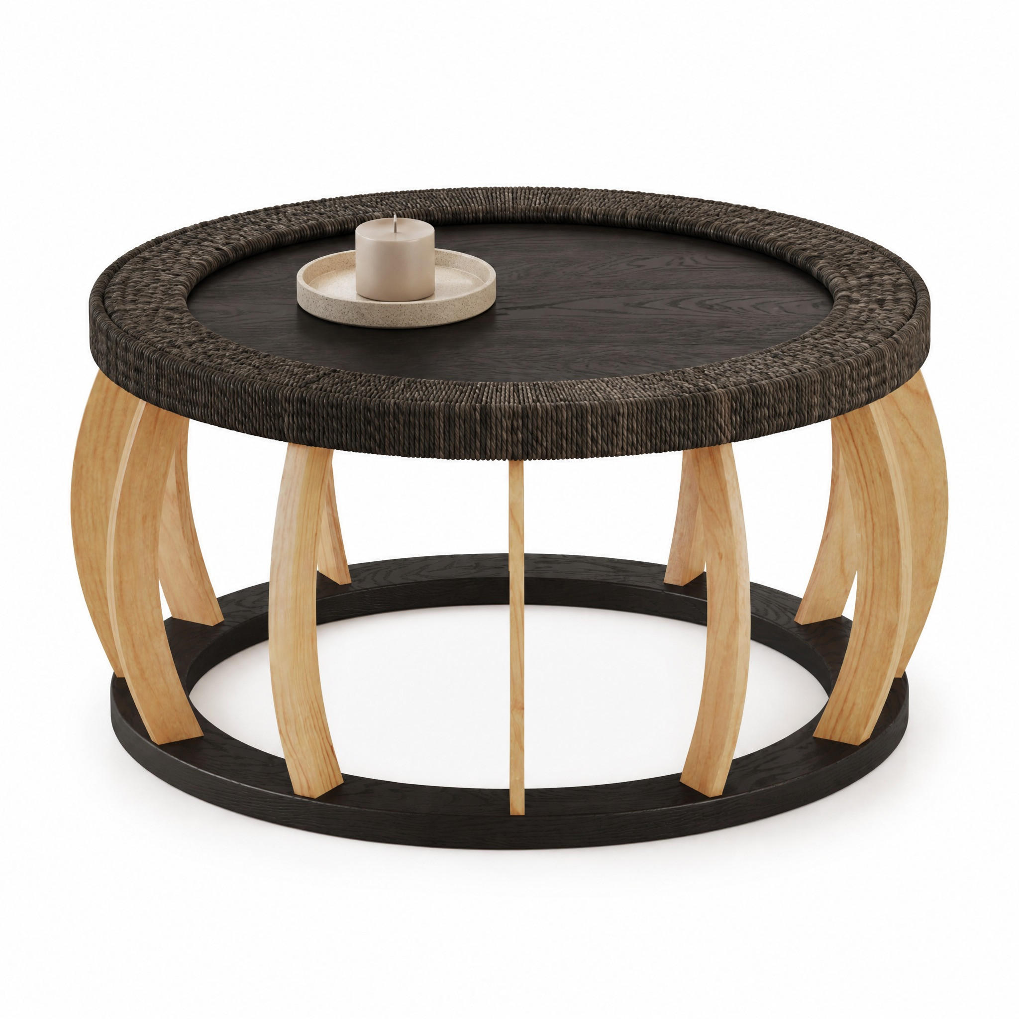 COUCHTISCH in Schwarz Rattan-Kaffeetisch für Wohnzimmer oder Esszimmer, B90/T90/H43cm - Schwarz/Naturfarben, Holz/Holzwerkstoff (90/90/43cm) - STILVORA