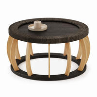 COUCHTISCH in Schwarz Rattan-Kaffeetisch für Wohnzimmer oder Esszimmer, B90/T90/H43cm - Schwarz/Naturfarben, Holz/Holzwerkstoff (90/90/43cm) - STILVORA