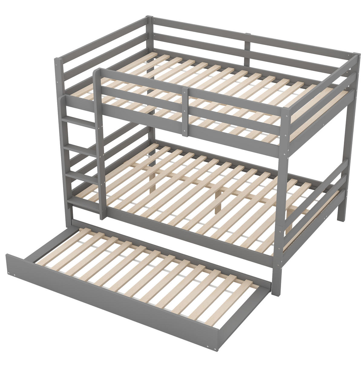 ETAGENBETT 140/200 cm aus Kiefernholz mit Ausziehbett und Treppe - Grau, Holz (140/200cm) - BEAOK
