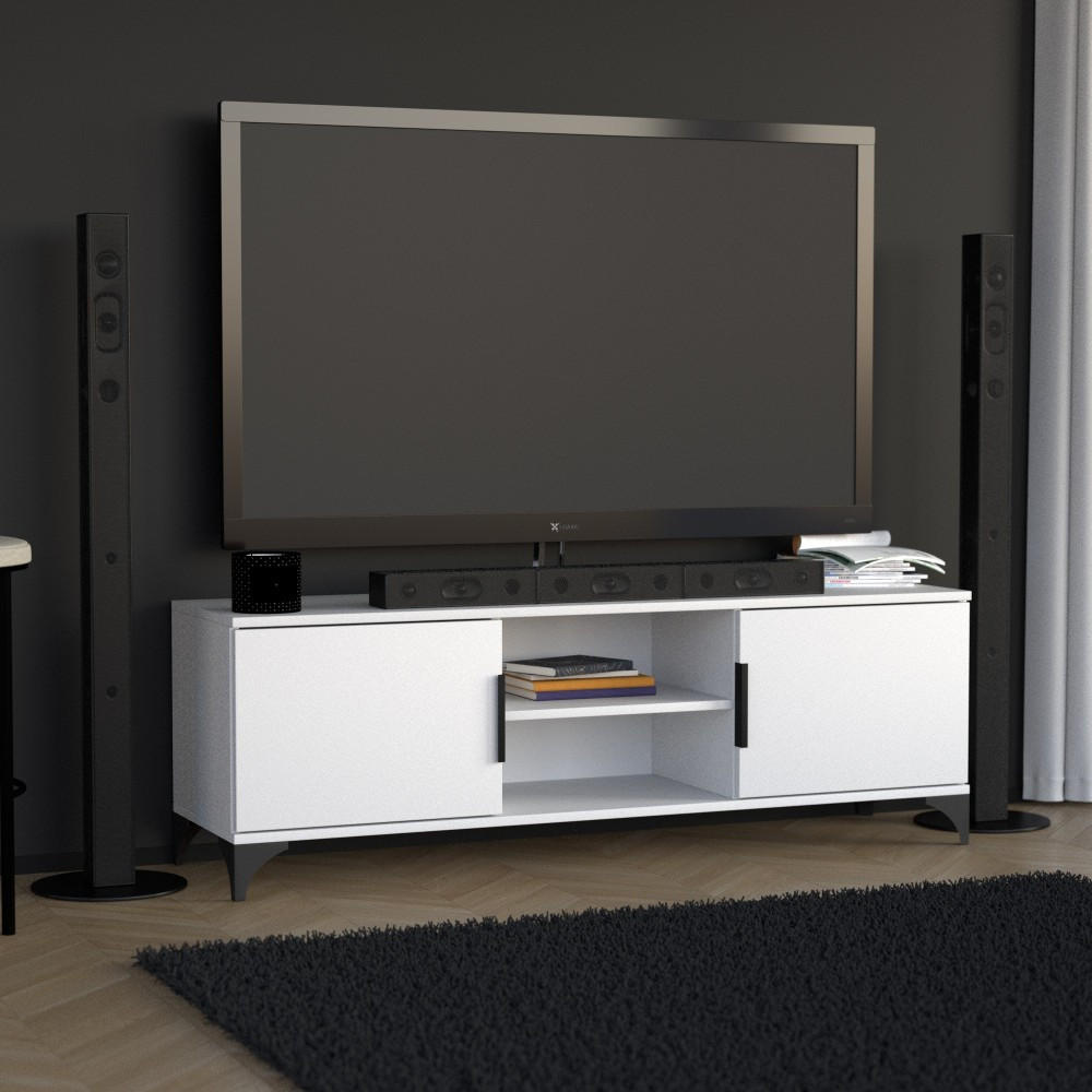 LOWBOARD Home mit 2 Türen, mit Griffen, Weiß - Schwarz/Weiß, Holzwerkstoff (150/50/40cm) - Beautysofa