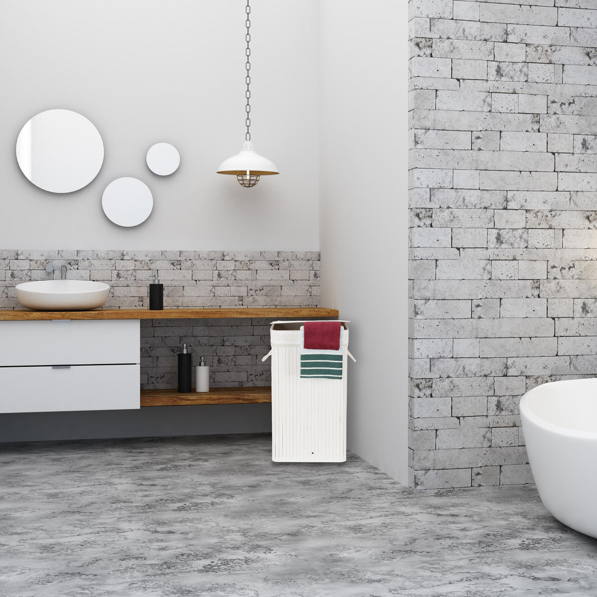 WÄSCHEKORB - Weiß, Holz/Textil (36/63/36cm) - Relaxdays