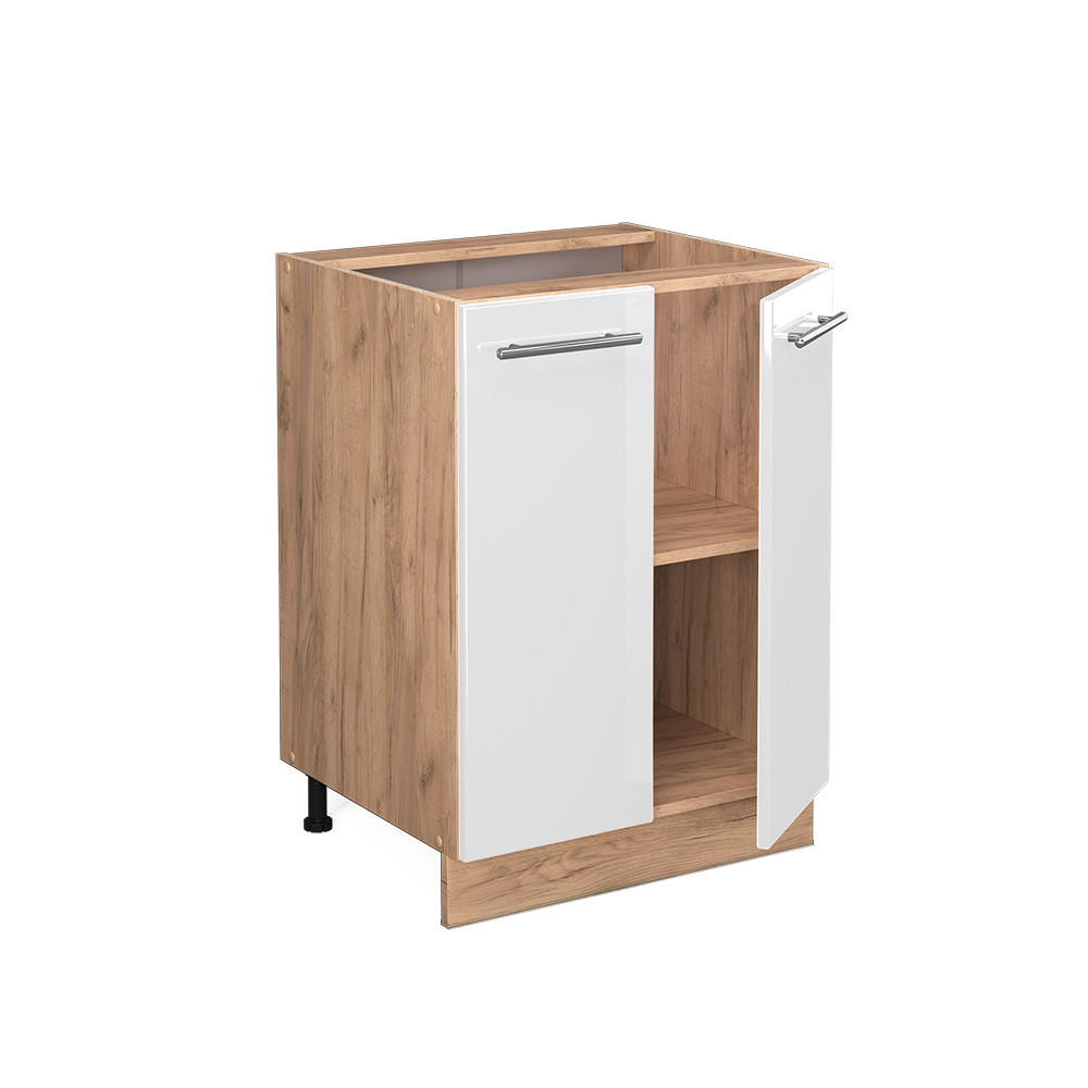 KÜCHENUNTERSCHRANK Fame-Line Weiß Hochglanz 60 cm ohne AP - Weiß Hochglanz/Eiche Wotan, Holzwerkstoff (60/82/51.6cm) - Vicco