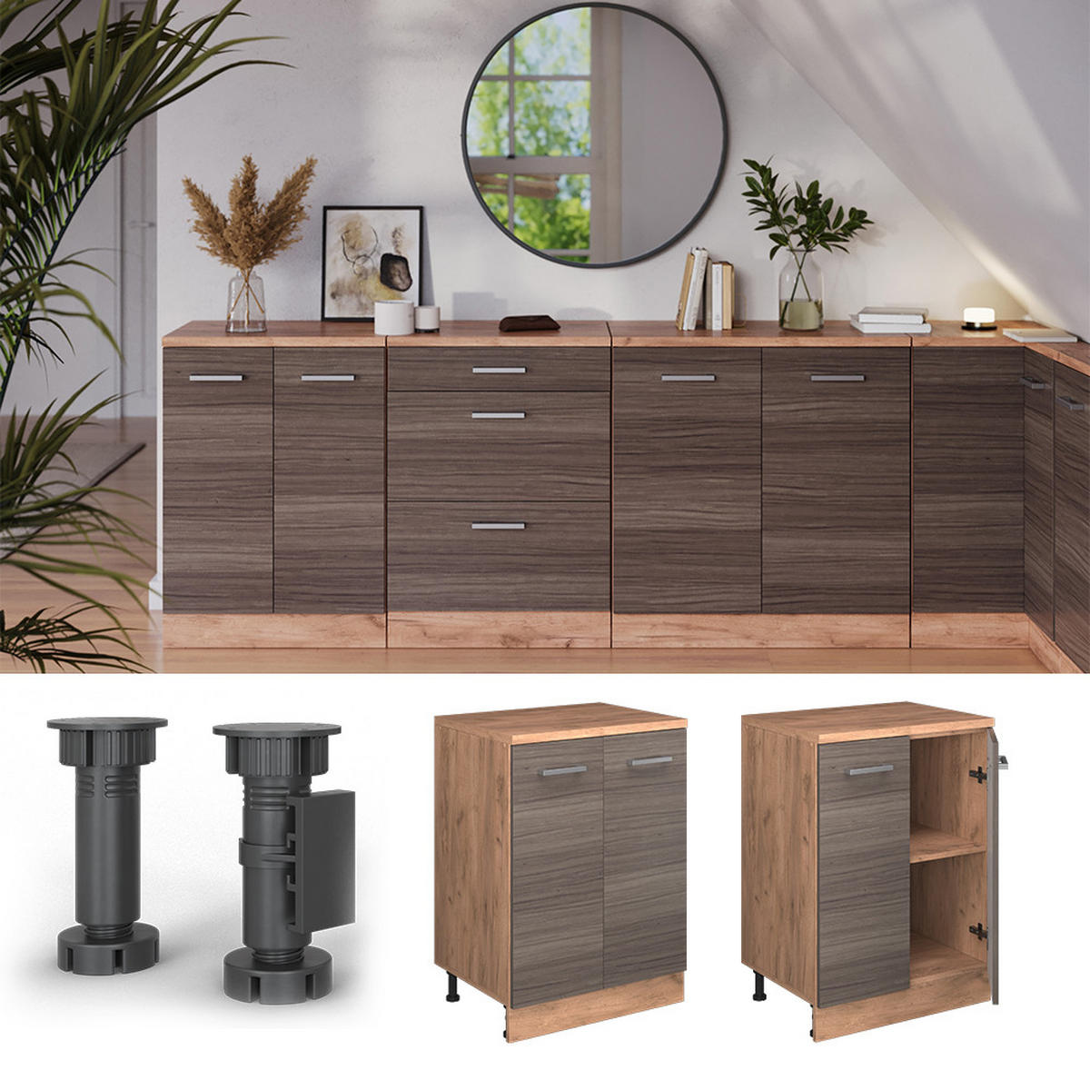 ORMAR ZA POTKROVLJE Rion Plemenita Siva 60 x 81.6 cm bez kosine s 2 vrata - hrast medunac/siva, drvni materijal (60/83.8/46cm) - Vicco