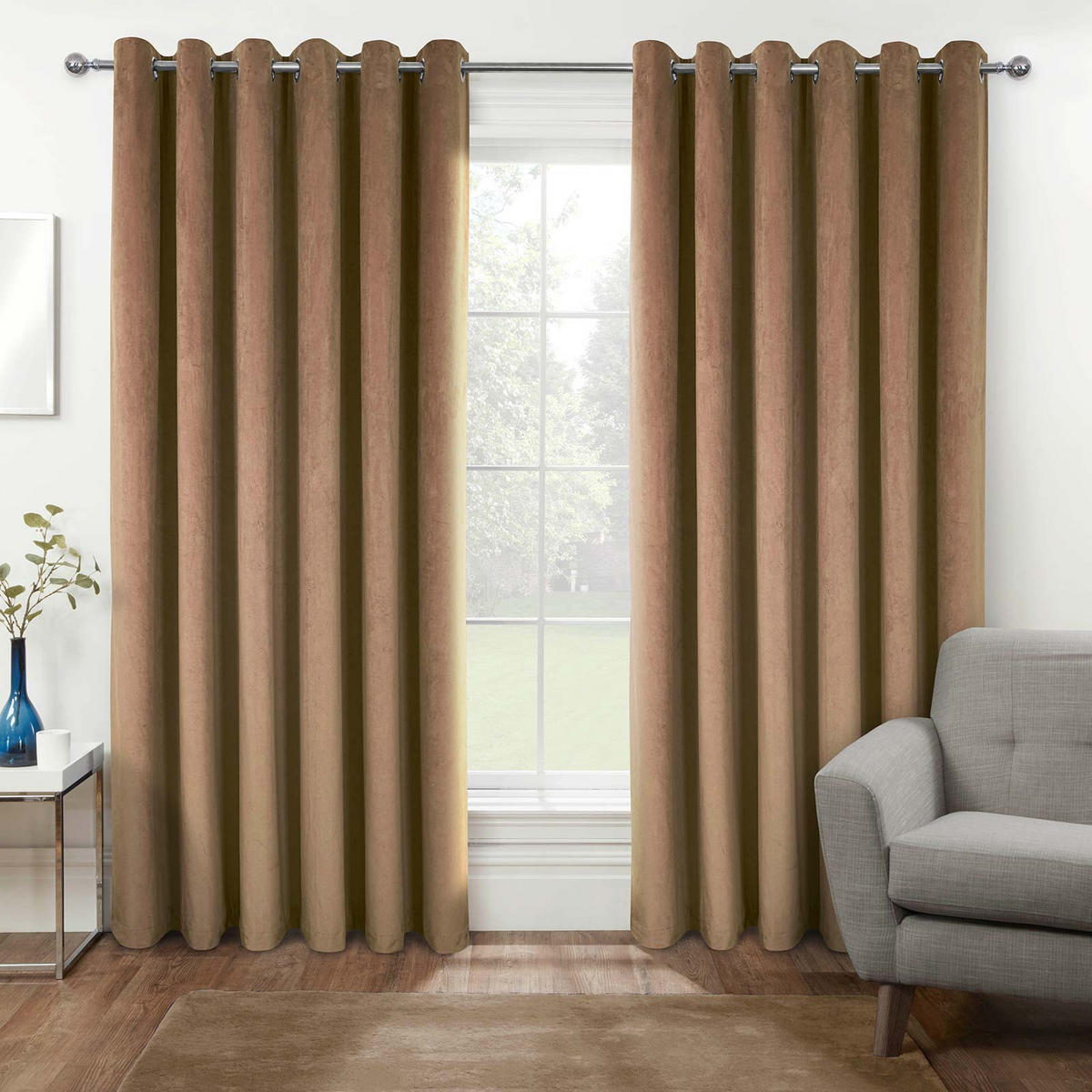 VERDUNKELUNGSVORHÄNGE Samt mit Thermo-Funktion, 117/137 cm - Beige, Textil (117/137cm) - Homescapes