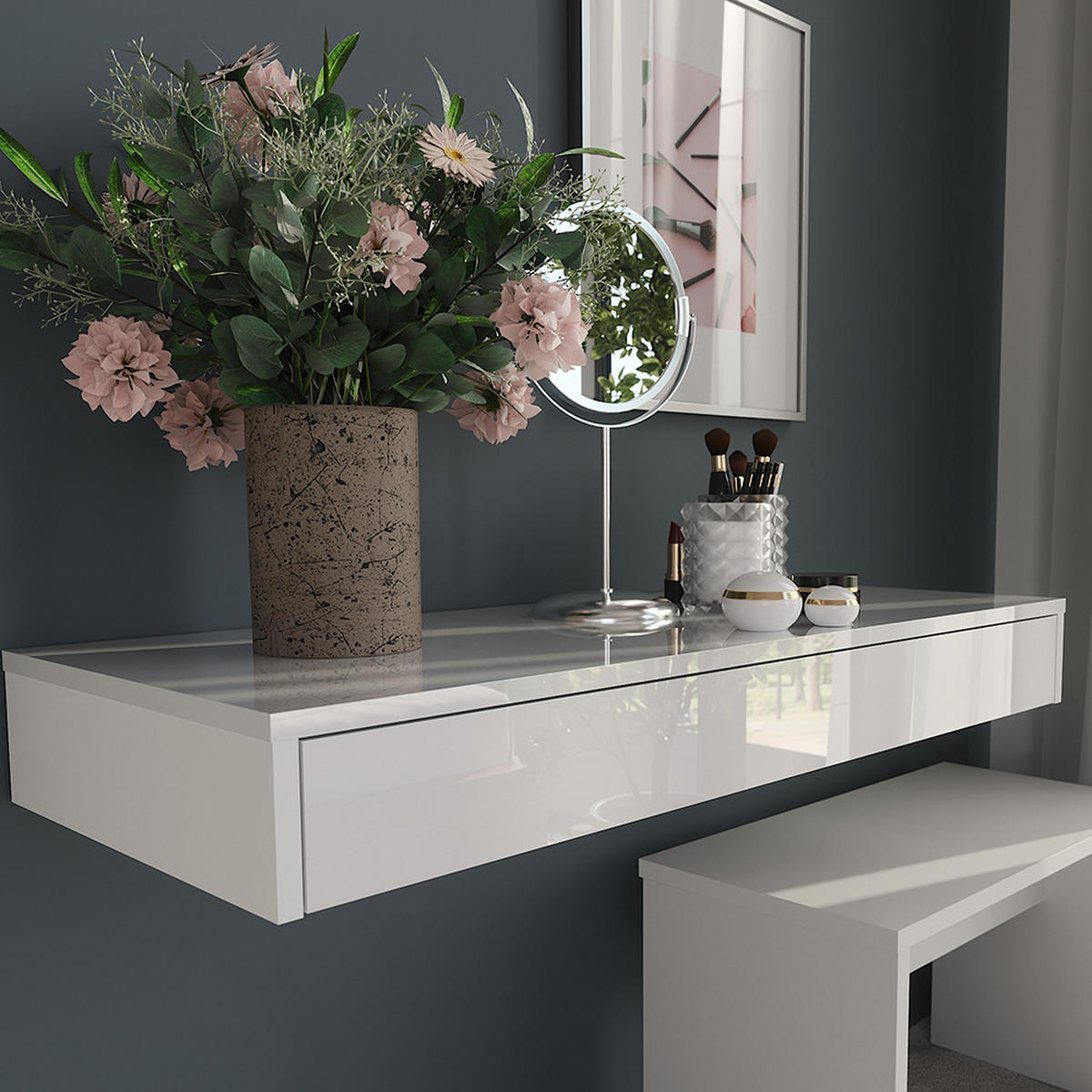 STĚNOVÁ POLICE Sherry Bílá vysoký lesk - vysoce lesklá bílá, kompozitní dřevo (100/12/40.1cm) - Vicco