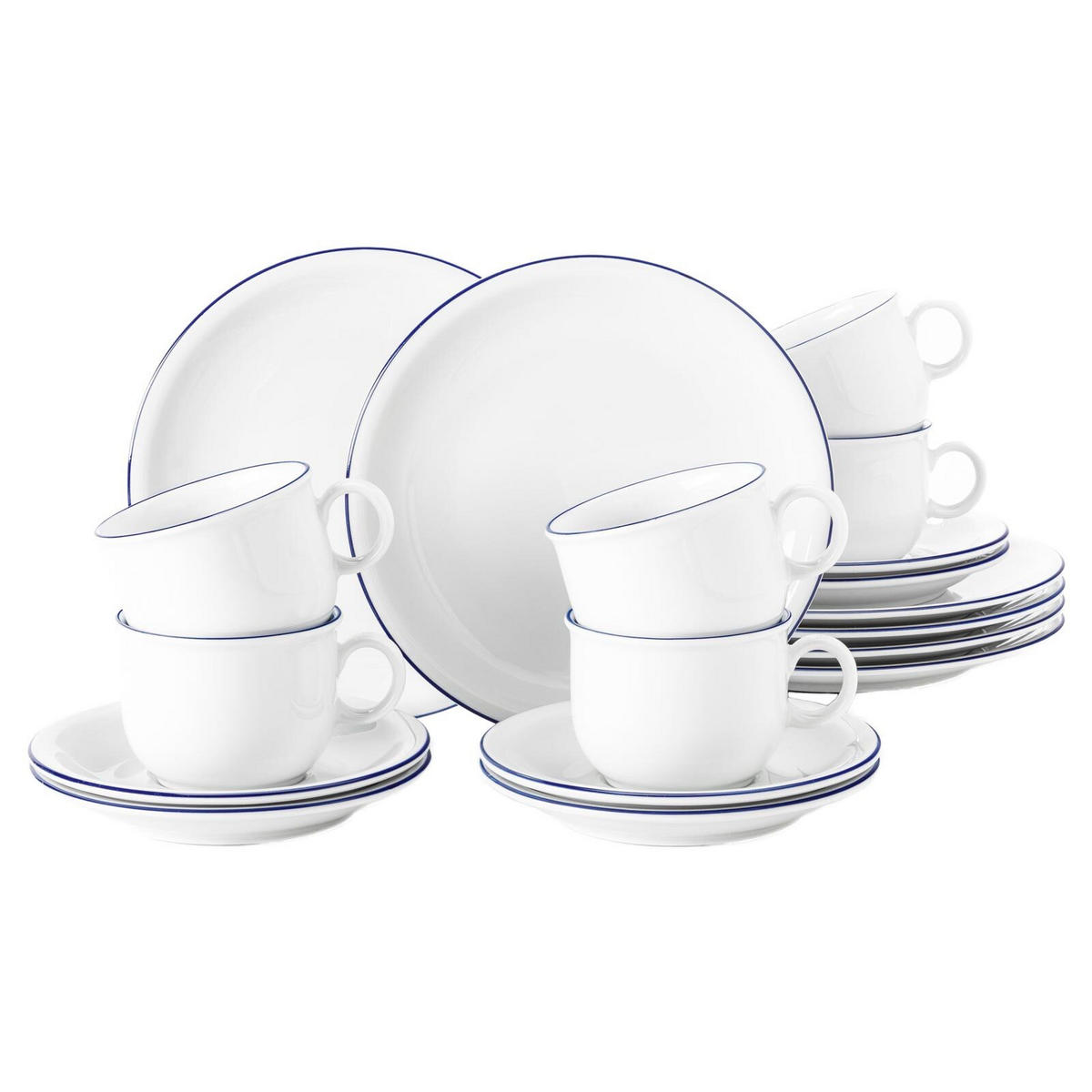 KAFFEESERVICE Compact Blaurand weiß-blau 18er Set - Blau/Weiß, Keramik (24/18.1/43cm) - Seltmann Weiden