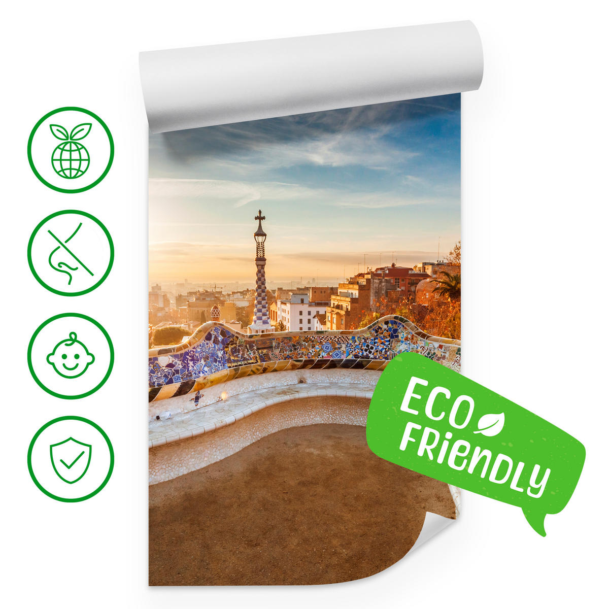 FOTOTAPETE für Wohnzimmer Sonnenaufgang Barcelona Denkmäler 400x280 - Gelb/Beige, Papier (400/280cm) - Muralo