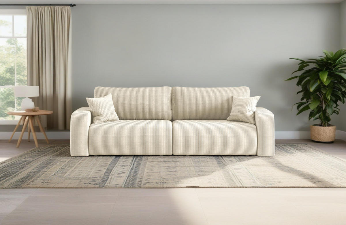 SCHLAFSOFA MILANO und Bettkasten Stoff Poso Ecru - Ecru, Holz (246/83/98cm) - Kaiser Möbel