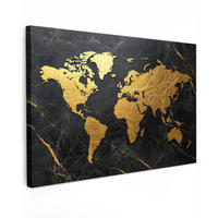 LEINWANDBILD Weltkarte - Gold - Marmor Wanddeko 90x60 cm - Goldfarben, Textil (90/60cm) - MuchoWow