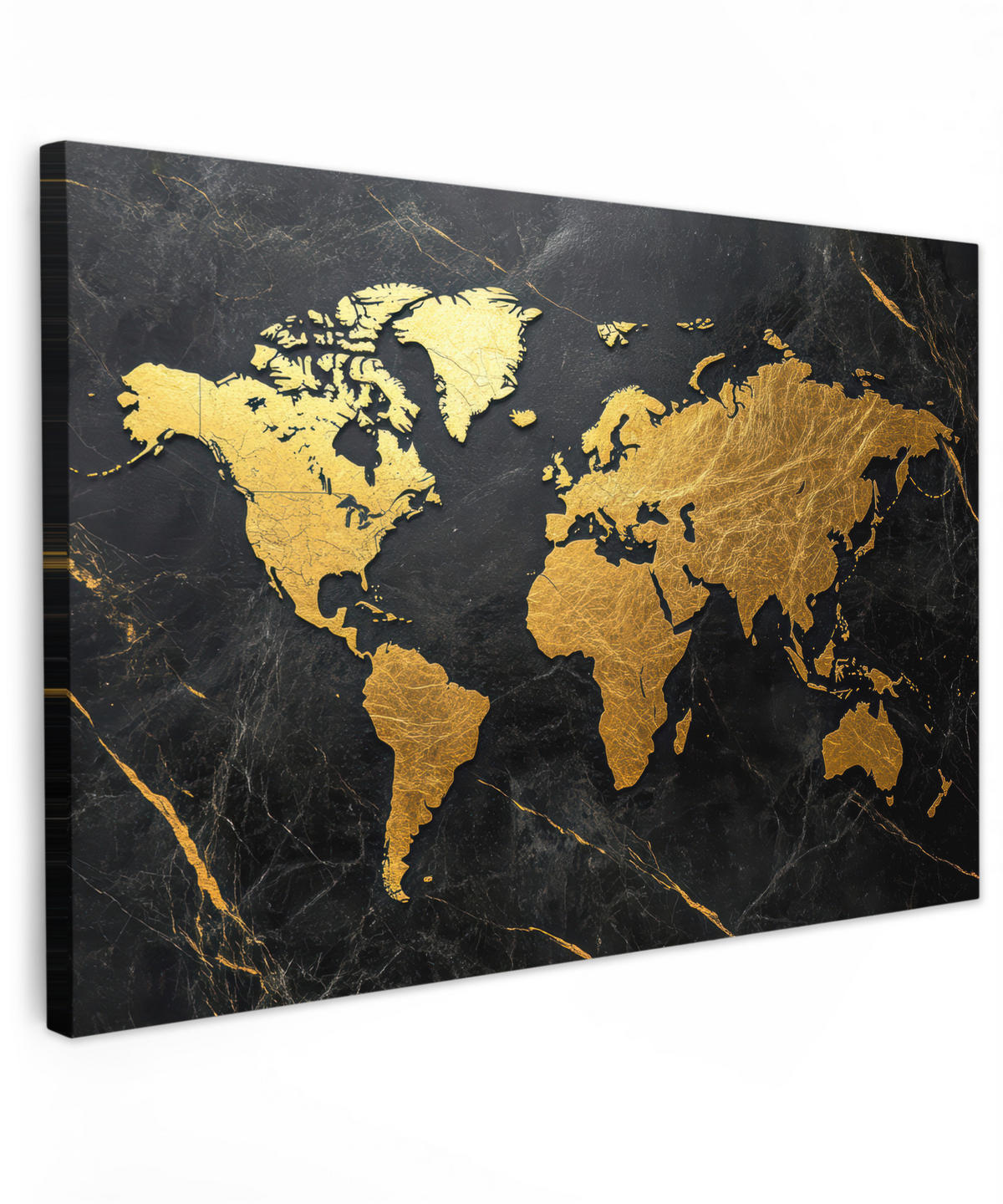 LEINWANDBILD Weltkarte - Gold - Marmor Wanddeko 90x60 cm - Goldfarben, Textil (90/60cm) - MuchoWow