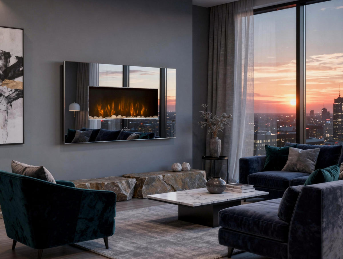 ELEKTROKAMIN Silber Wandmodell mit Heizung 2000 W - Silberfarben, Glas (91/56/11cm) - Purline