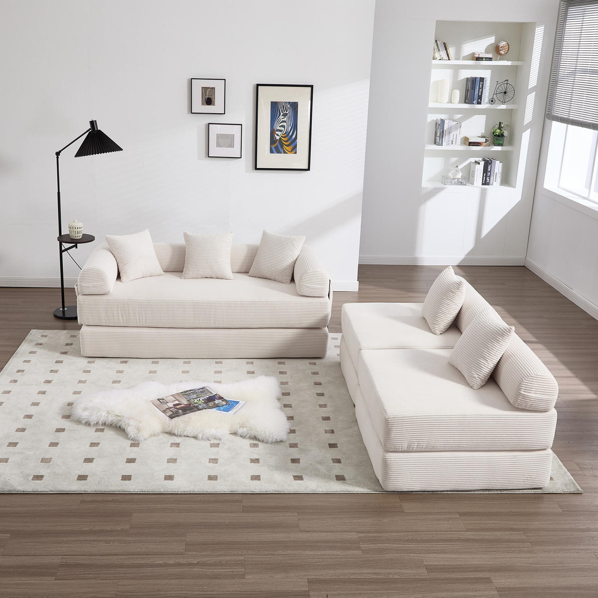 ECKSCHLAFSOFA Modulsofa,Fünfsitzer mit Schlaffunktion,kombinierbar,Cord,Beige - Beige, Textil (270/180cm) - LVHOM