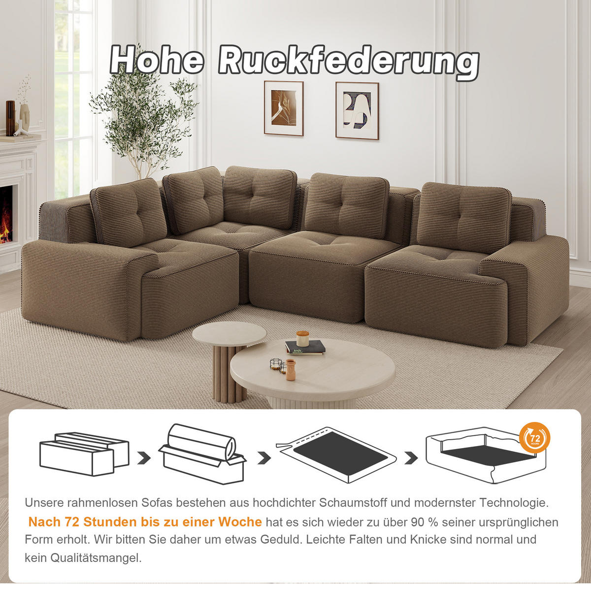 ECKSOFA aus Cord mit modularem Design und breiten Armlehnen Braun - Braun, Textil (104/382cm) - Modenvie