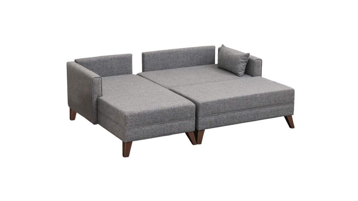 ECKSOFA mit Hocker als Schlaffläche, perfekt für kleine Räume - Walnussfarben/Braun, Holz/Kunststoff (205/140cm) - myHomelando