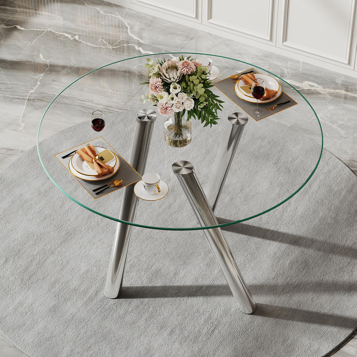 ESSTISCH runder Silber mit Metallbeinen 89 cm - Silberfarben, Metall (89/89/76cm) - Oxeza