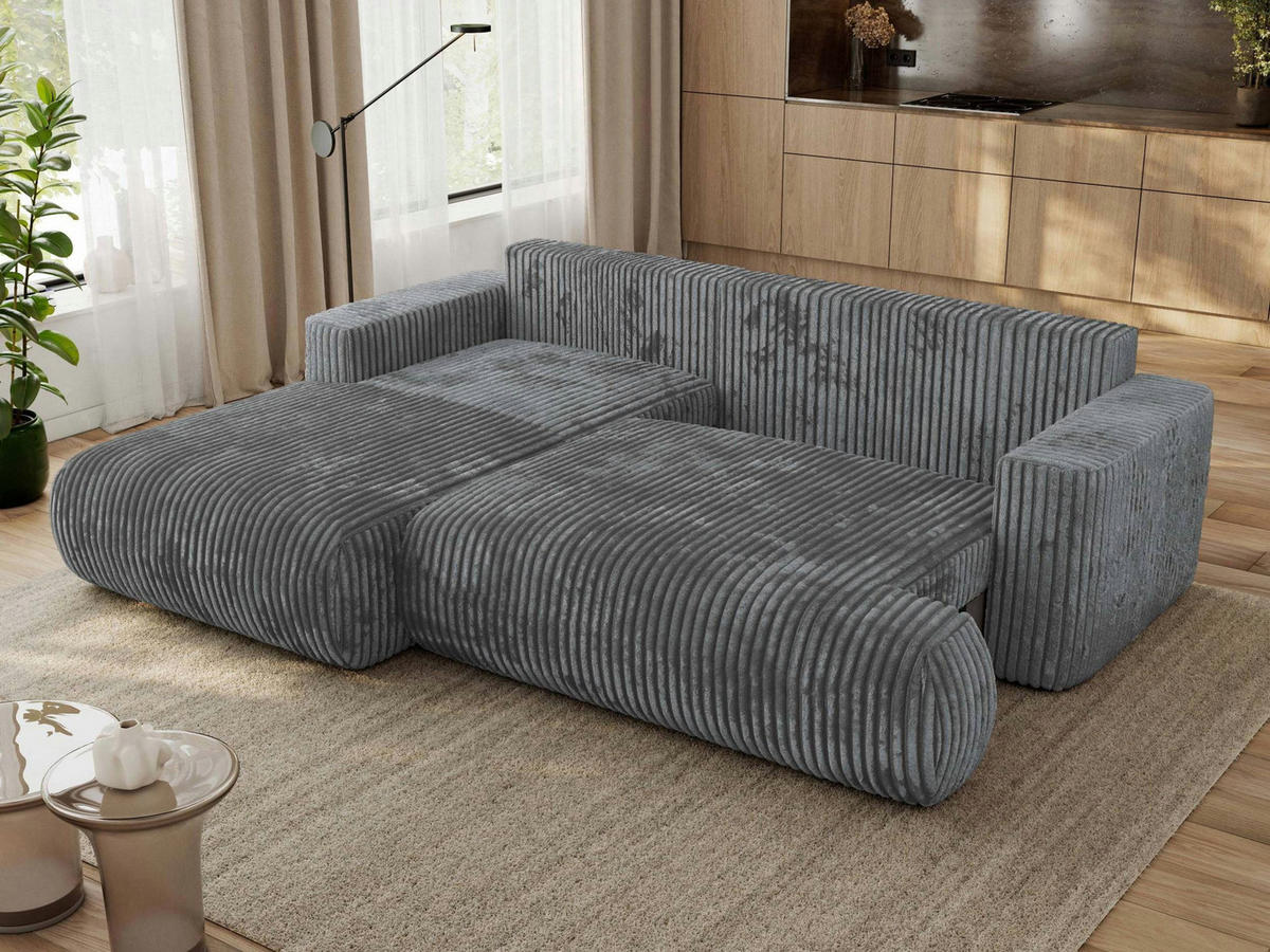 ECKSOFA OVO L Dunkelgrau Cord - Links Seite - Dunkelgrau/Schwarz, Kunststoff/Textil (271/195cm) - MKS
