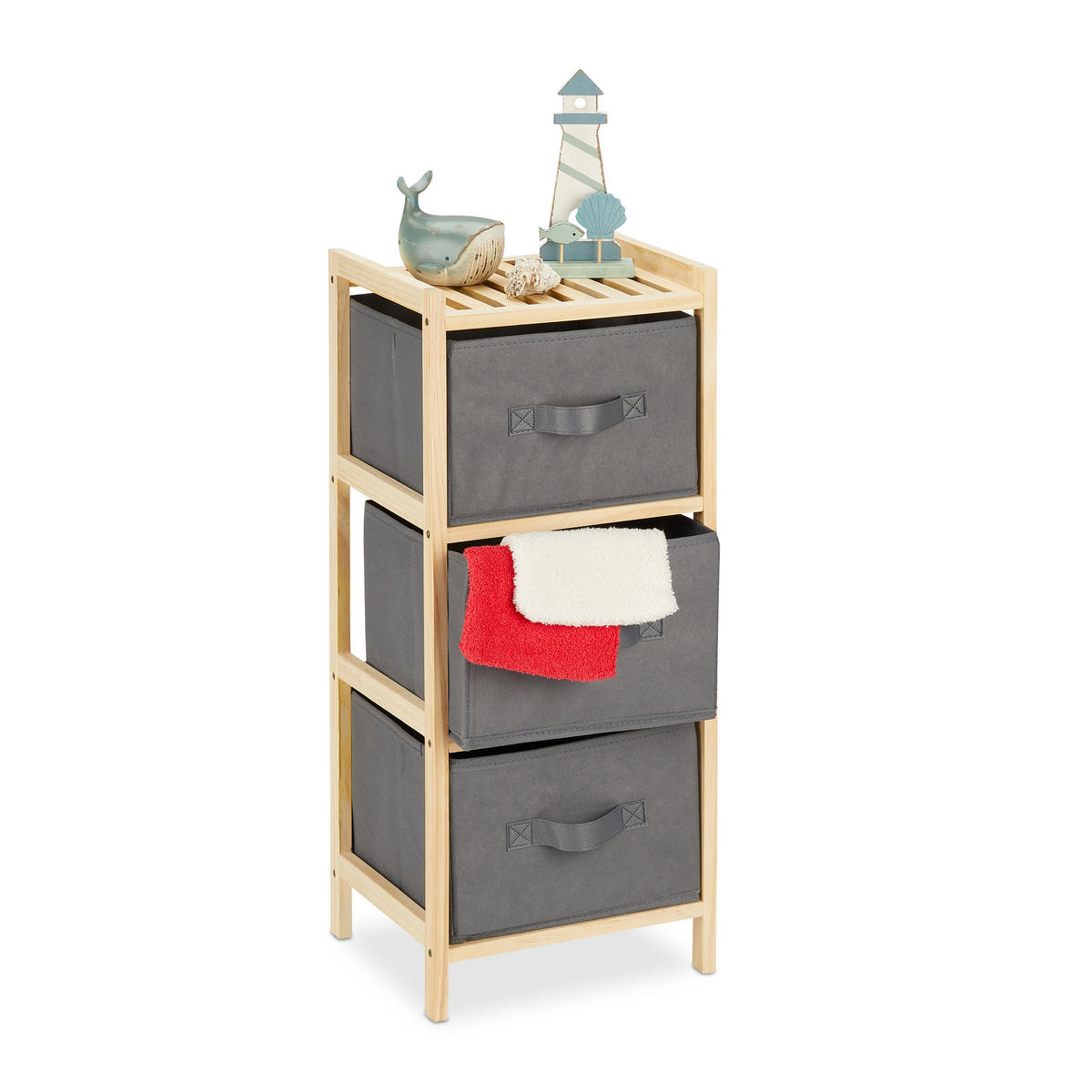 BADREGAL - Multicolor, Holz/Textil (28/65/25.5cm) - Relaxdays
