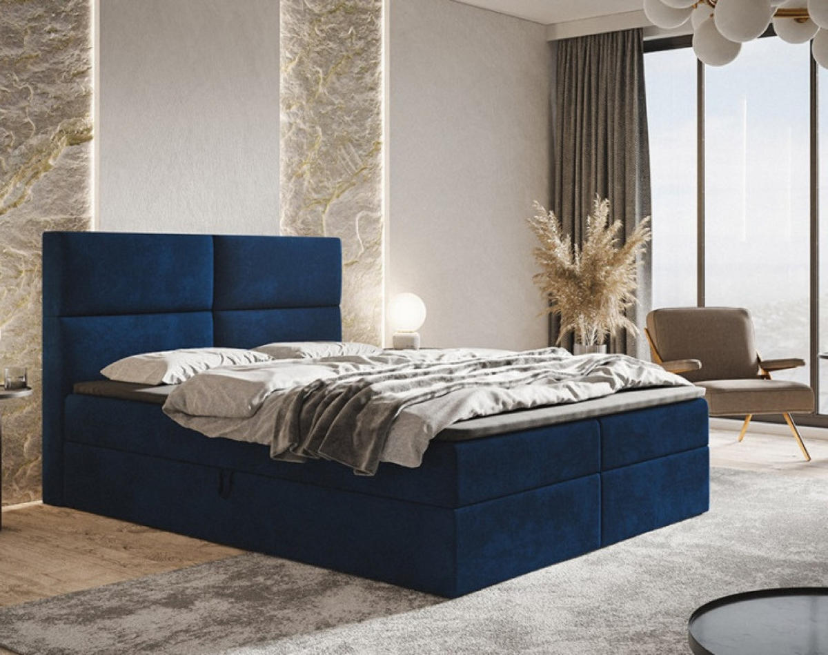 BETT Blau FOX 3 Kontinentalbett 180x200 cm - Blau/Schwarz, Textil (180/200cm) - Sepro Meble