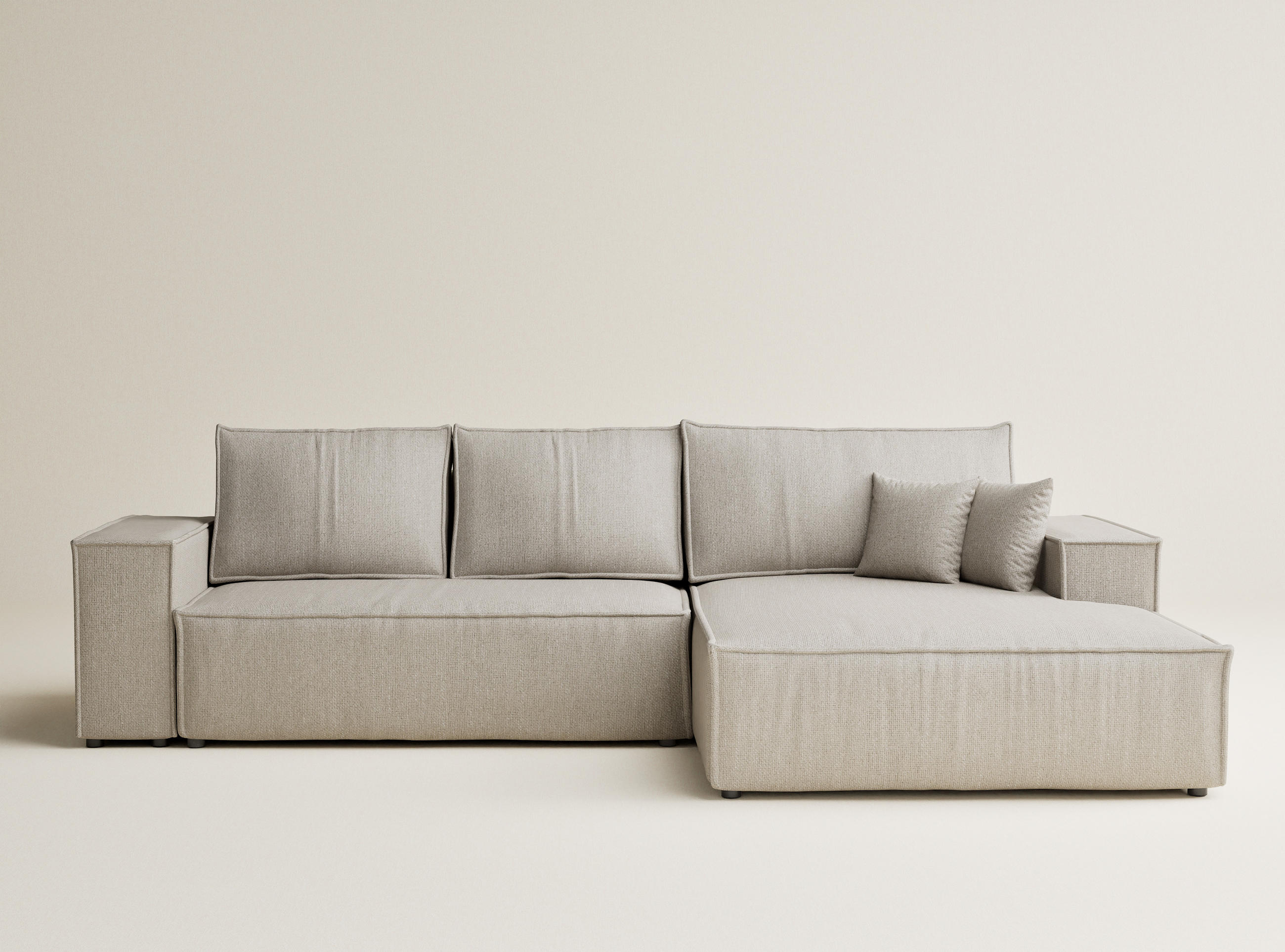 ECKSOFA MIT SCHLAFFUNKTION Maze Beige Webstoff - Beige/Schwarz, Holz/Holzwerkstoff (294/185cm) - Maison de Reve