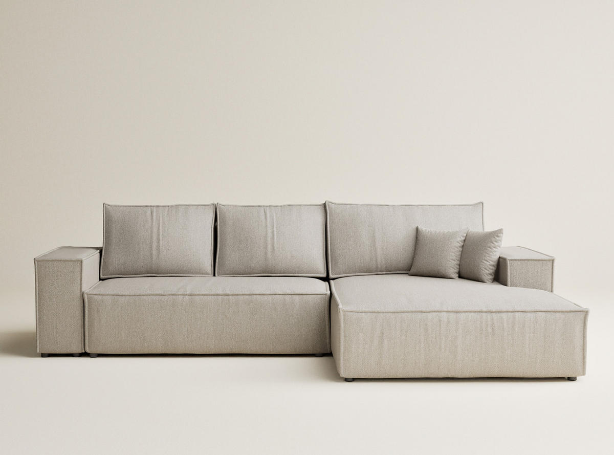 ECKSOFA MIT SCHLAFFUNKTION Maze Beige Webstoff - Beige/Schwarz, Holz/Holzwerkstoff (294/185cm) - Maison de Reve