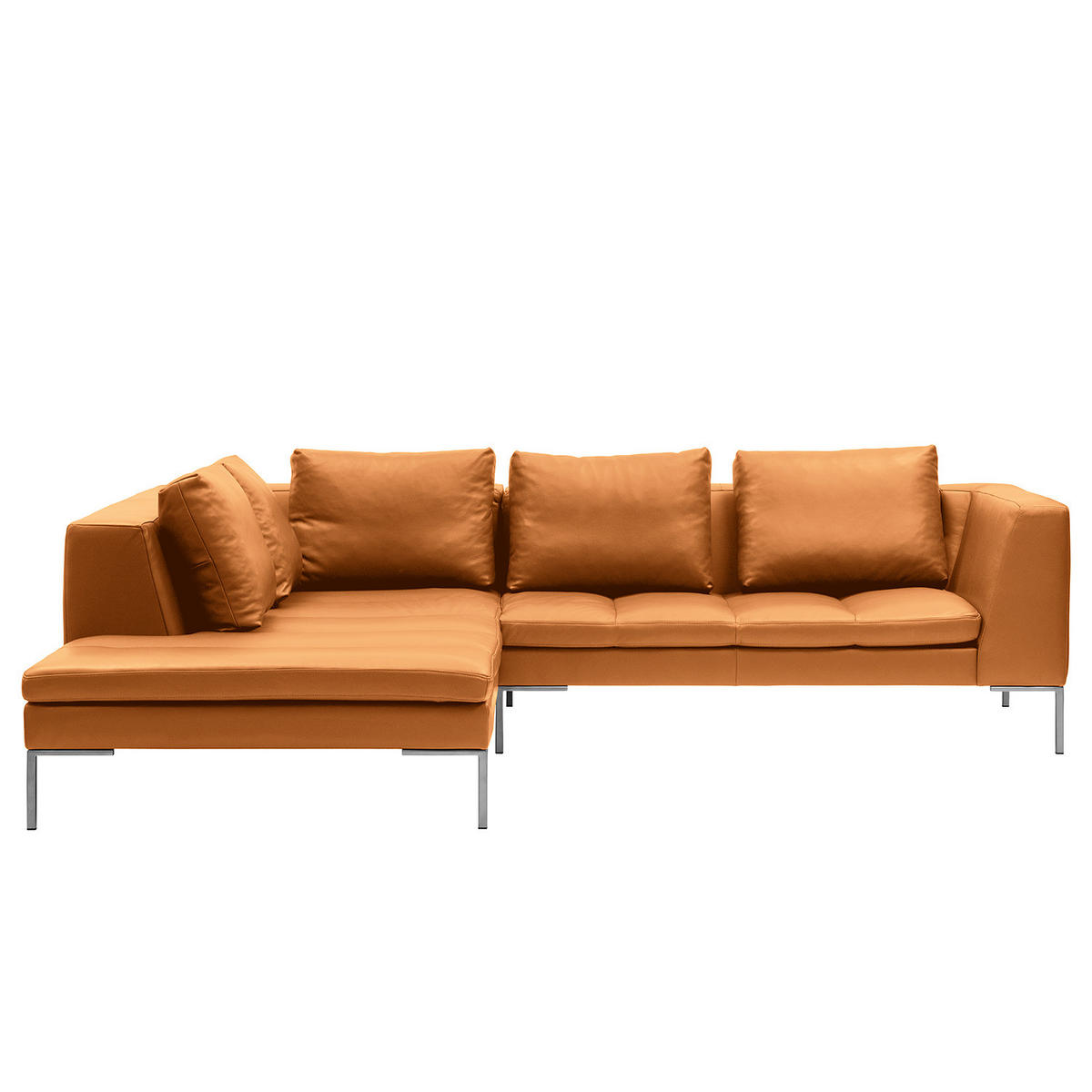 ECKSOFA mit Ottomane - Chromfarben/Cognac, Leder/Metall (255/230cm) - home24