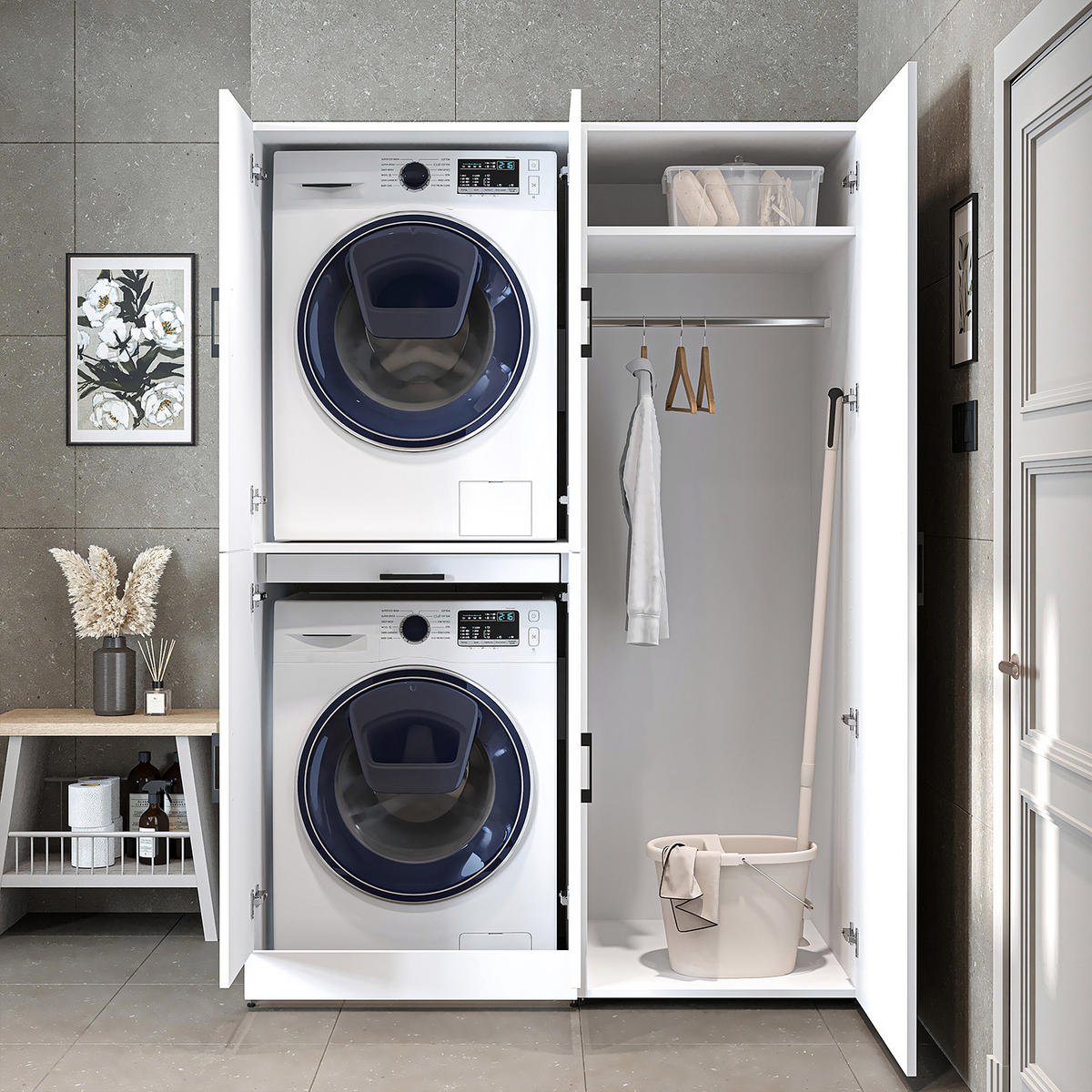 WASCHMASCHINENSCHRANK DORA-I 130cm Breit, 186cm Hoch - Weiß, Holzwerkstoff (130/186/73.8cm)