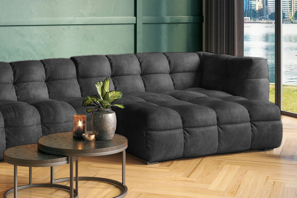 ECKSOFA RIO Anthrazit Velvet - Anthrazit/Schwarz, Textil (319/170cm) - KAWOLA