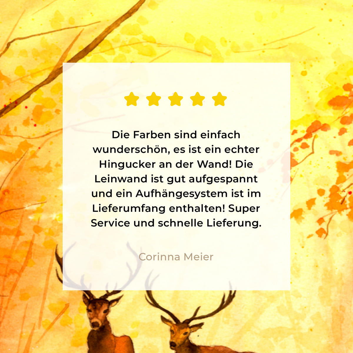 LEINWANDBILD Natur - Ölfarbe - Hirsche - Tiere - Herbst - Orange XXL 150x100 cm - Orange, Textil (150/100cm) - MuchoWow