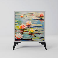 SIDEBOARD BLOOMING WATERS, Grau, 57,5x42x70,5 cm, Schwarze Metall-Sternfüße - Multicolor/Schwarz, Holzwerkstoff/Metall (57.5/70.5/42cm) - SpaceRebels