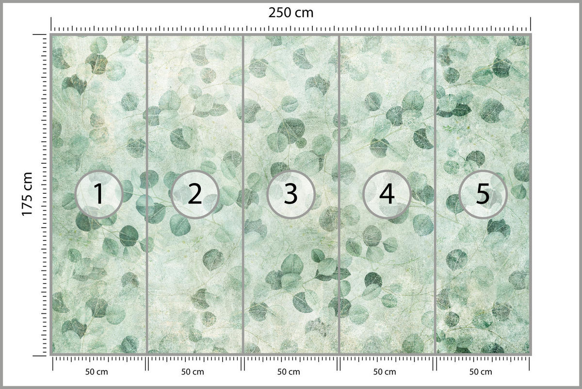 FOTOTAPETE für Schlafzimmer Grüne Blätter Beton Optik Natur Vintage Modern Blatt 250x175 - Grün, Papier (250/175cm) - Muralo