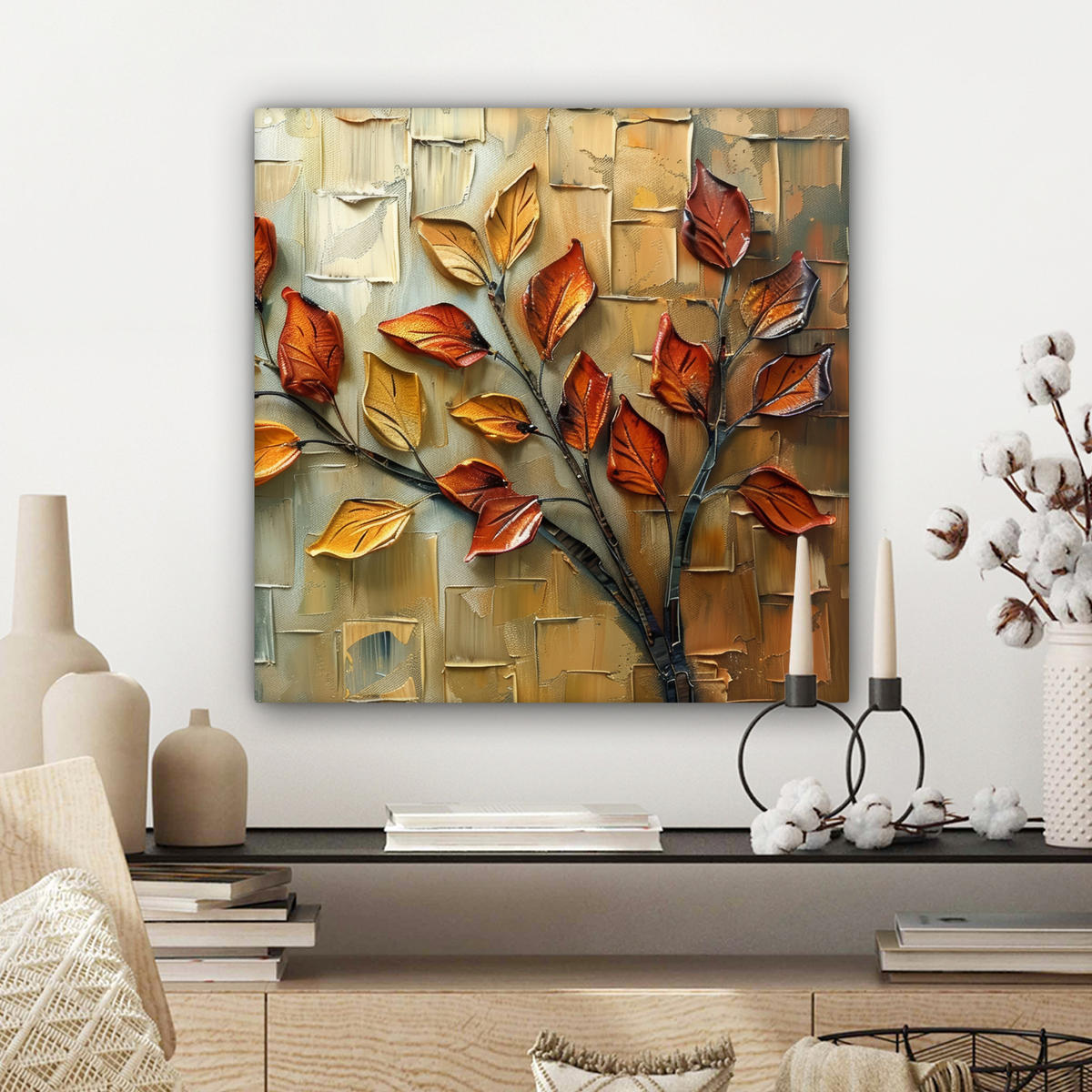 LEINWANDBILD Baum - Abstrakt - Natur - Kunst Wandbild Wohnzimmer 50x50 cm - Goldfarben, Textil (50/50cm) - MuchoWow