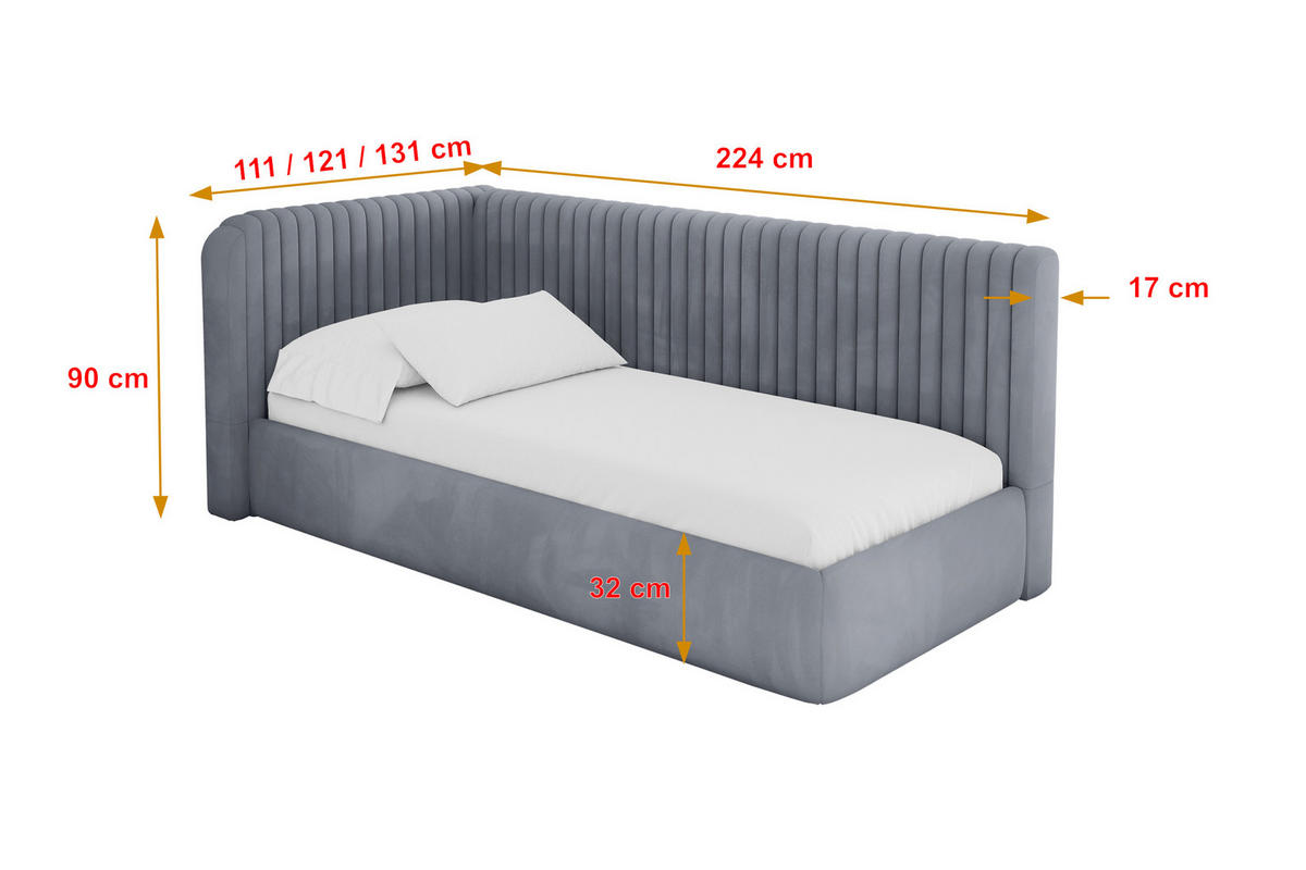 EINZELLBETT Jugendbett mit Bettkasten und Matratze H3/H4, Rechts - AURY 80x200 Grau - Blaugrau, Holzwerkstoff/Textil (80/200cm) - ALTDECOR