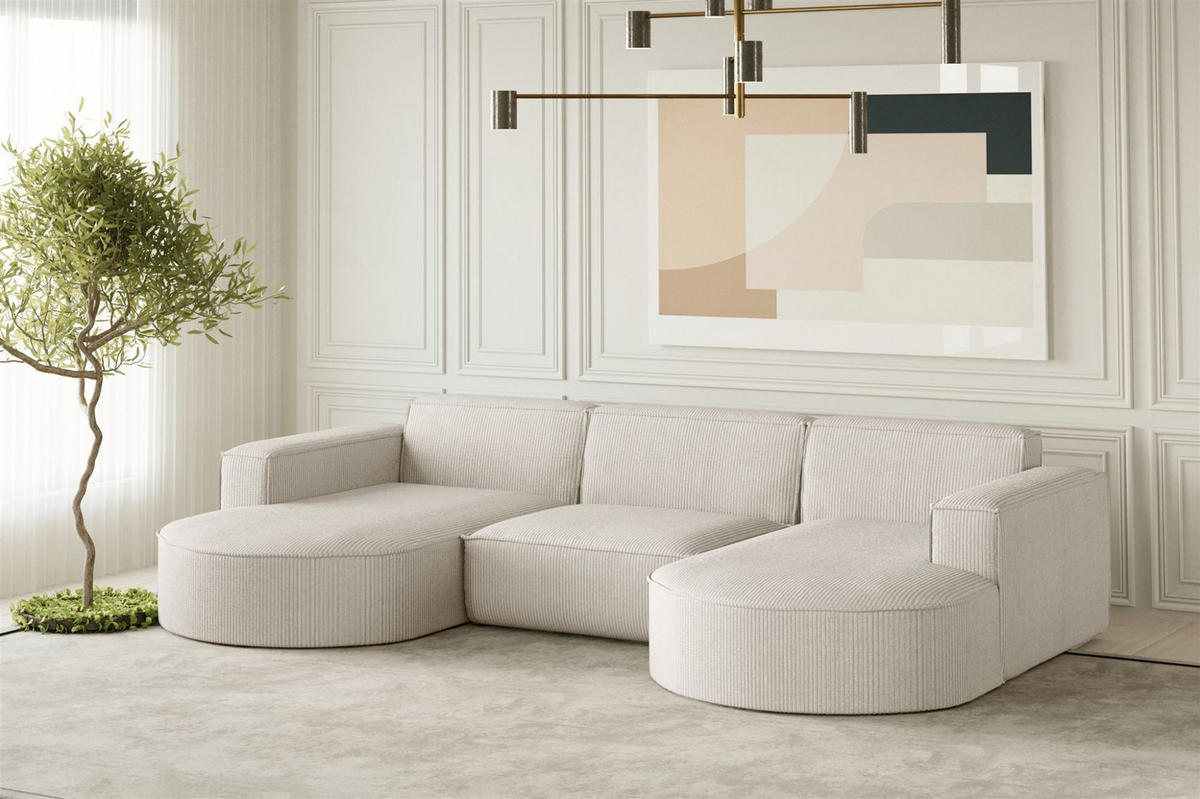 WOHNLANDSCHAFT Palma In Scala - Beige, Holzwerkstoff/Textil (299/78/165cm) - Fun Möbel