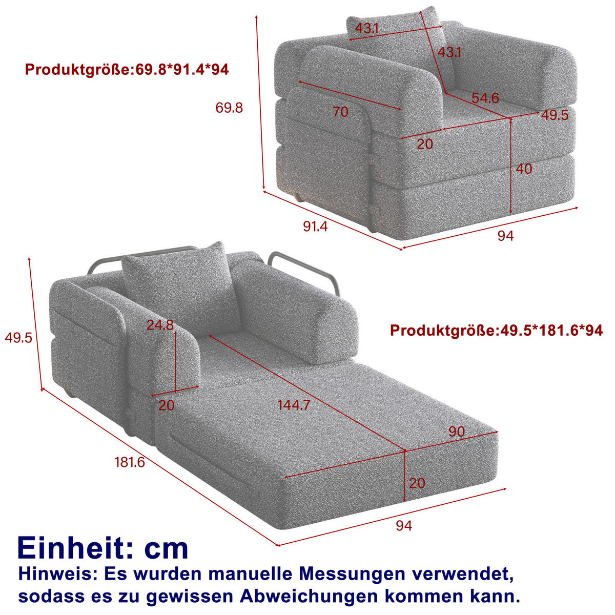 SCHLAFSOFA 2 in 1 , Schlafcouch mit Bettfunktion, Stauraum Chenille,Grau - Grau, Textil (94/69/91cm) - PARAFTA HOME