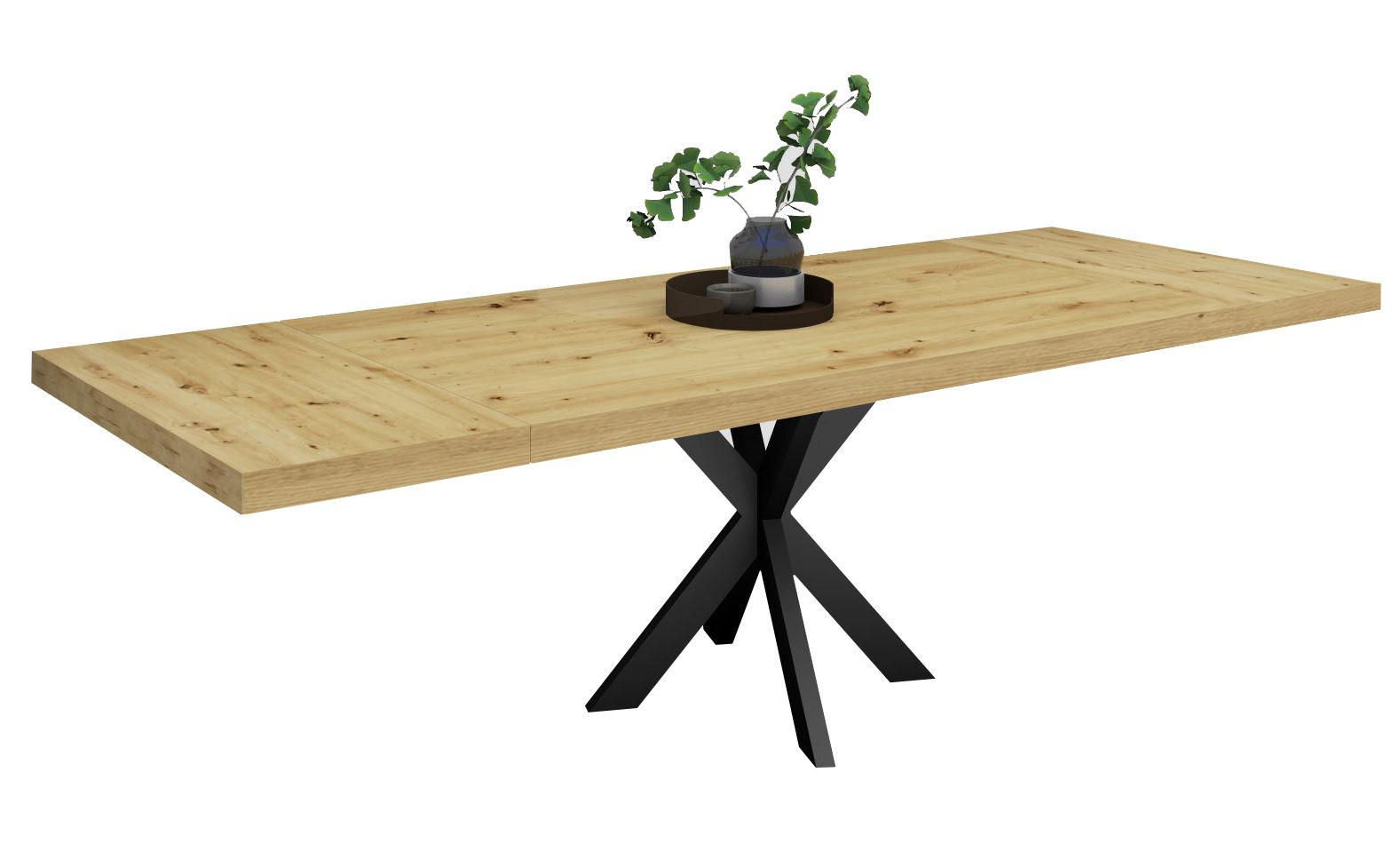 ESSTISCH Elgin 1 210-310x80x100 Metall+Holzwerkstoff Schwarz/Asteiche - Schwarz/Eiche Artisan, Holzwerkstoff (210/100/80cm) - 58aufmkessel