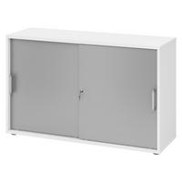 SCHIEBETÜRENSCHRANK - 2 Ordnerhöhen 40/120/74,8 cm in Weiß/Silberfarben Chromgriff (Metall) - Silberfarben/Weiß, Holzwerkstoff (120/74.8/40cm) - bümö