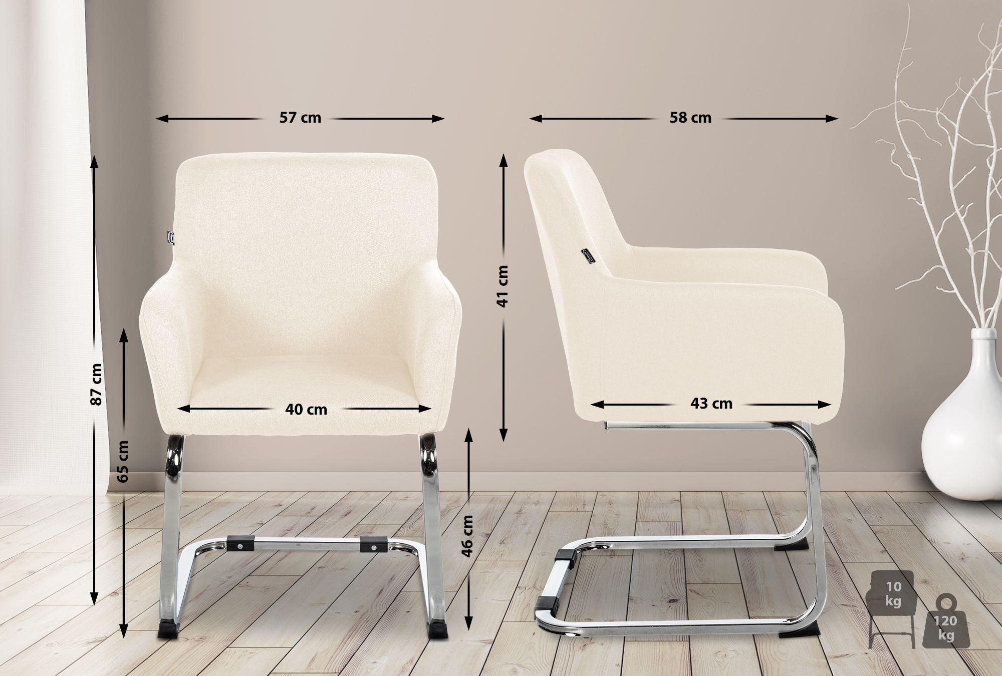 STUHL Pukki Stoff creme - Naturfarben, Metall (57/87/58cm) - TPFLiving