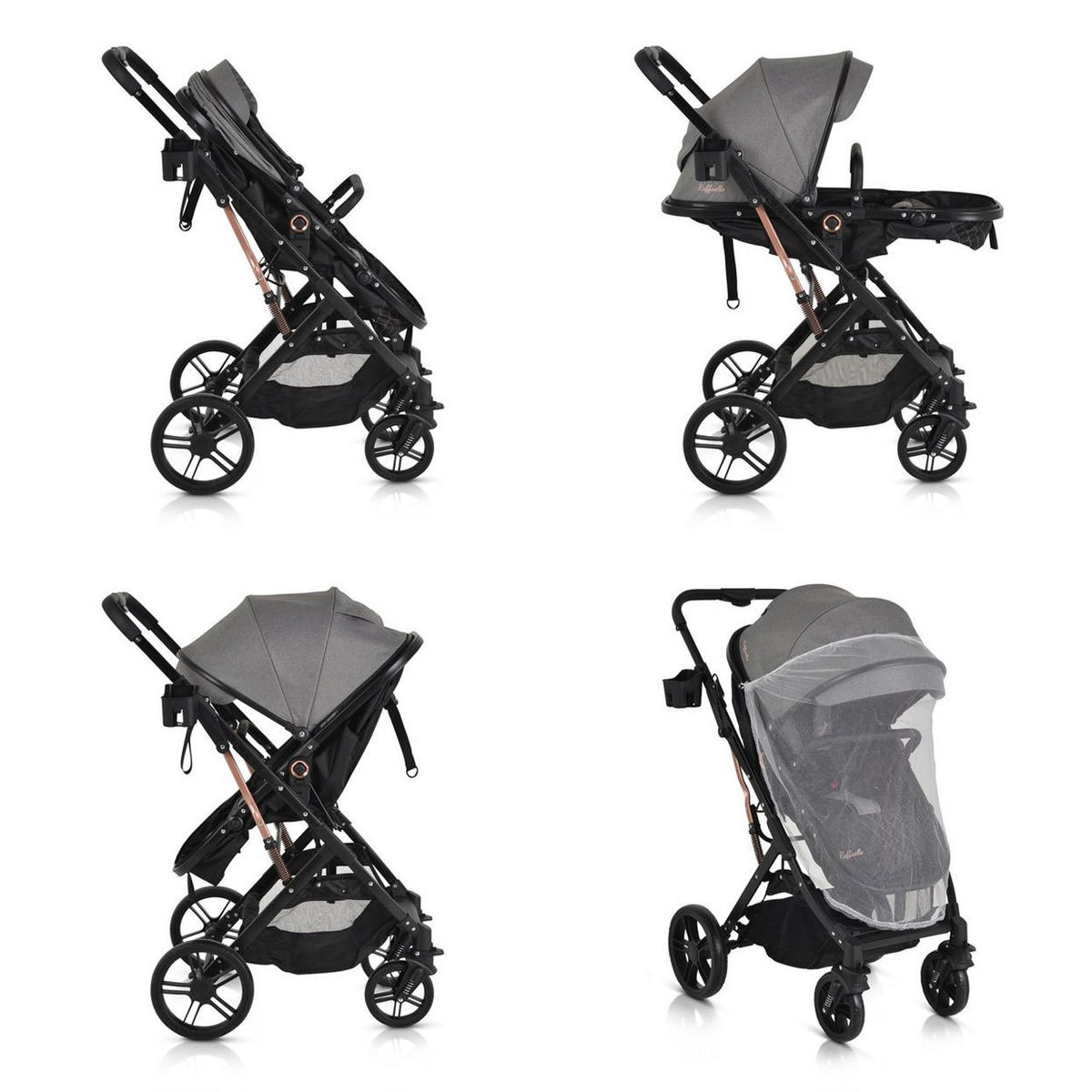 KINDERWAGEN Rafaello 2 in 1 grau mbaubar, Sportsitz, Fußabdeckung, Tasche - Grau, Metall (96/59/109cm) - Moni