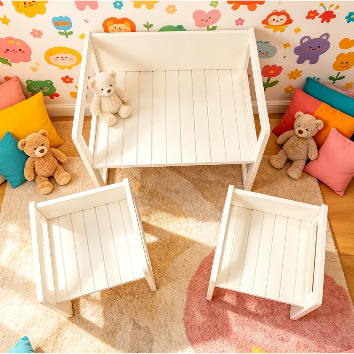 SET Alb copii 3-piese - alb, compozit lemnos (57/44/44cm) - Relaxdays