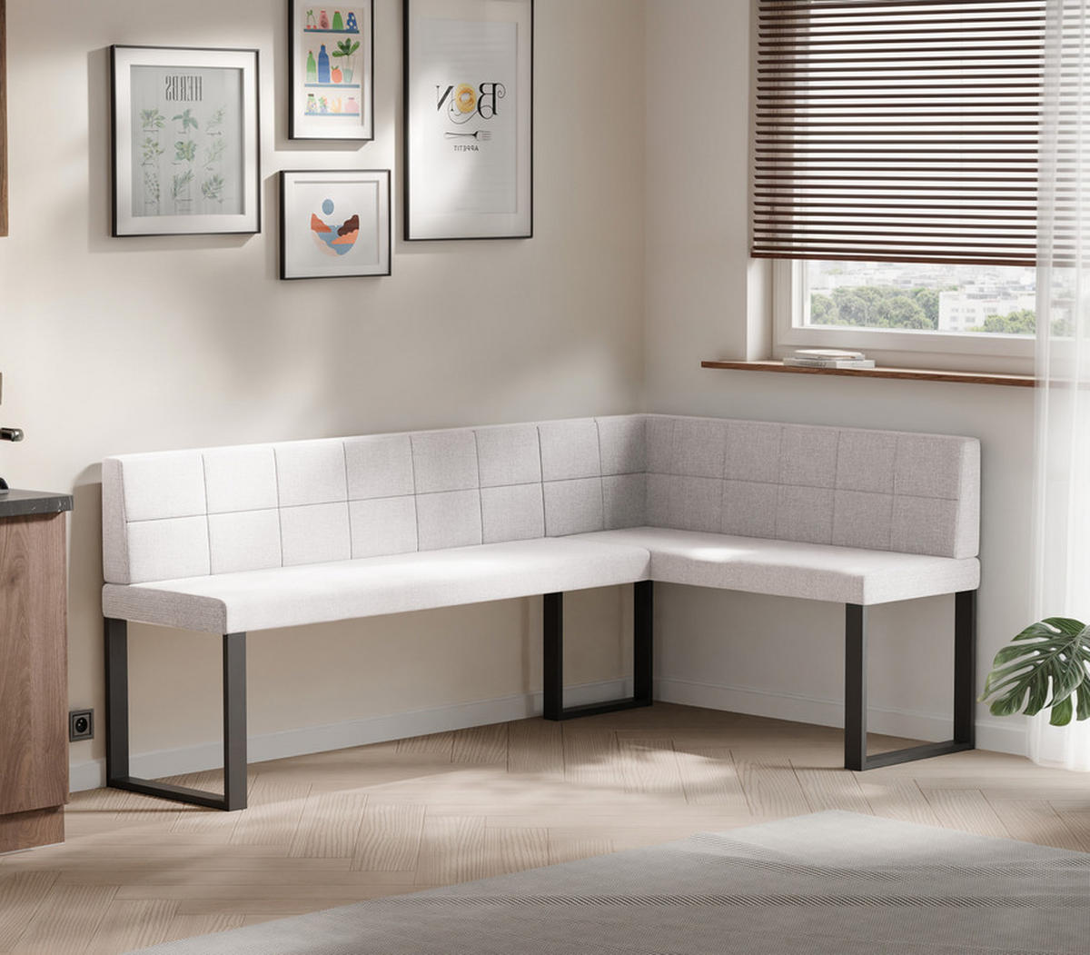 ECKBANK rechts SANA U Webstoff gesteppt, 128/168 cm Beige - Beige, Textil/Metall (128/168cm) - Idohome