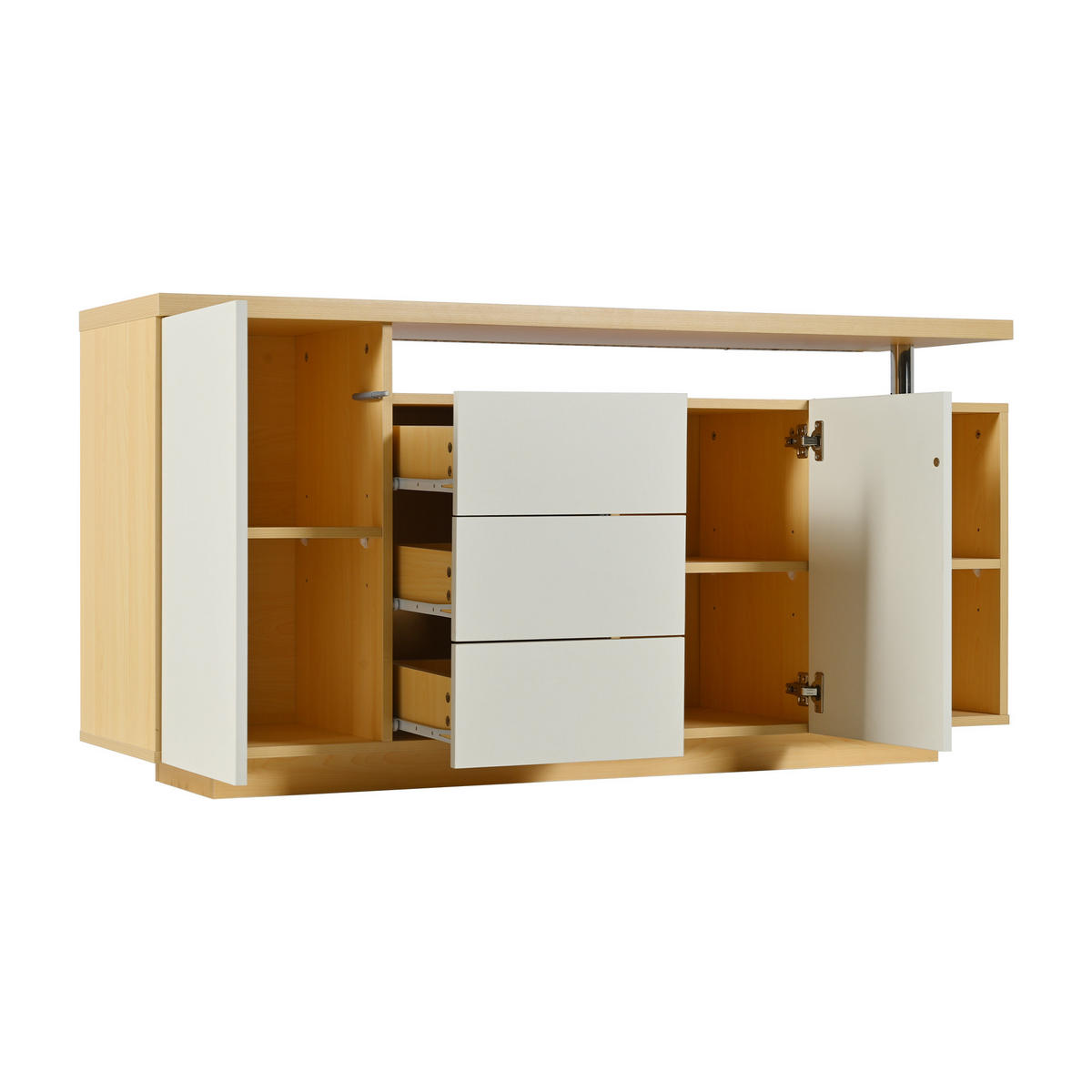 SIDEBOARD LED Weiß Holz 2 Türen 3 Schubladen 140cm Multifunktion - Multicolor, Holzwerkstoff (40/70/140cm) - FLIEKS