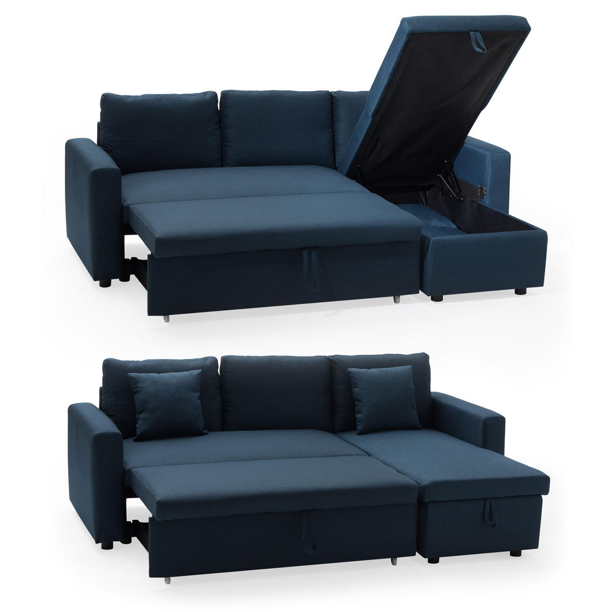 ECKSOFA CLARK Blau 3 Plätze - Blau, Textil (225/146cm) - Happy Garden