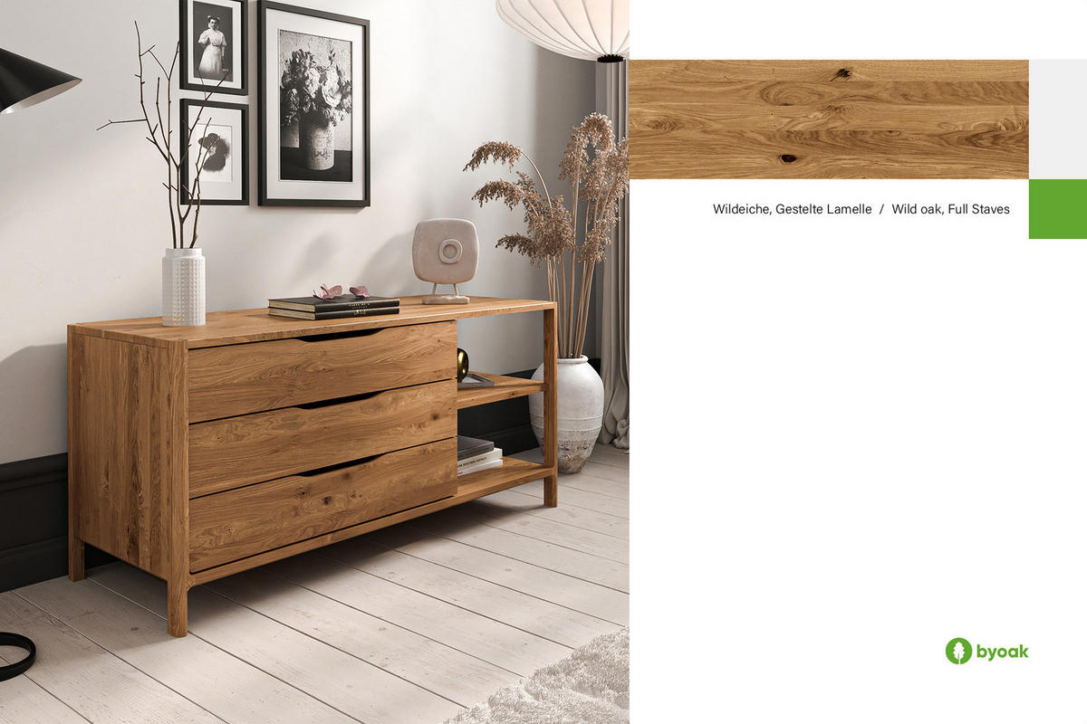 KOMMODE PAUL - Wildeiche, Holz (140/64/50cm) - byoak