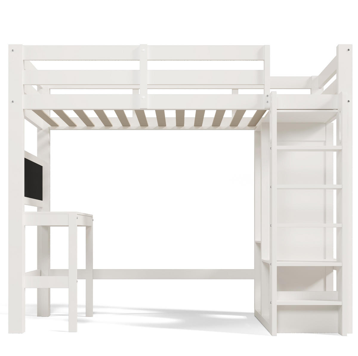 HOCHBETT mit Schreibtisch 90/200 cm in Weiß – mit Kleiderschrank und Rausfallschutz - Weiß, Holzwerkstoff (90/200cm) - BEAOK