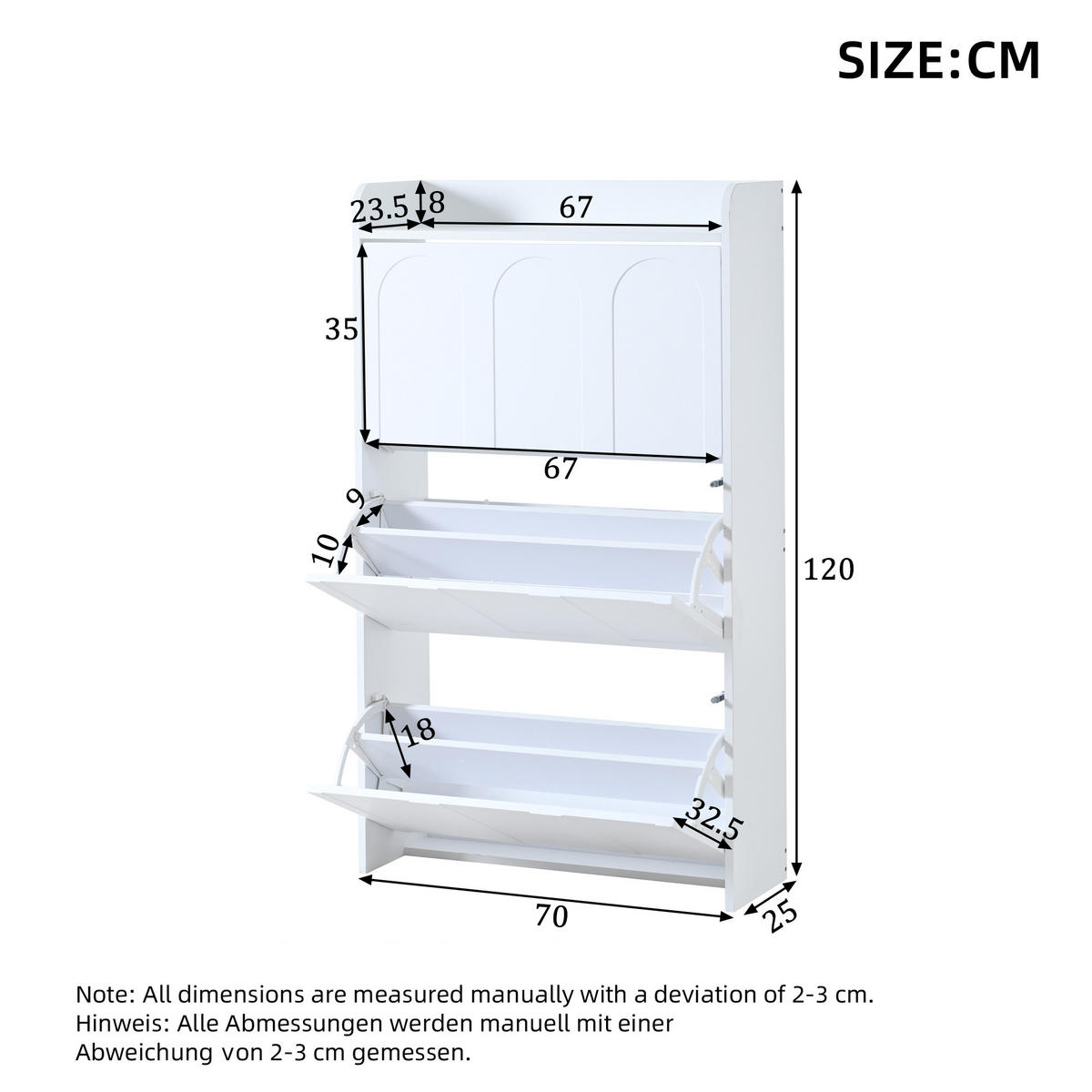 SCHUHSCHRANK aus MDF 70x25x120cm in Weiß mit 6 Fächern - Weiß, Holzwerkstoff (70/102/25cm) - Modfu