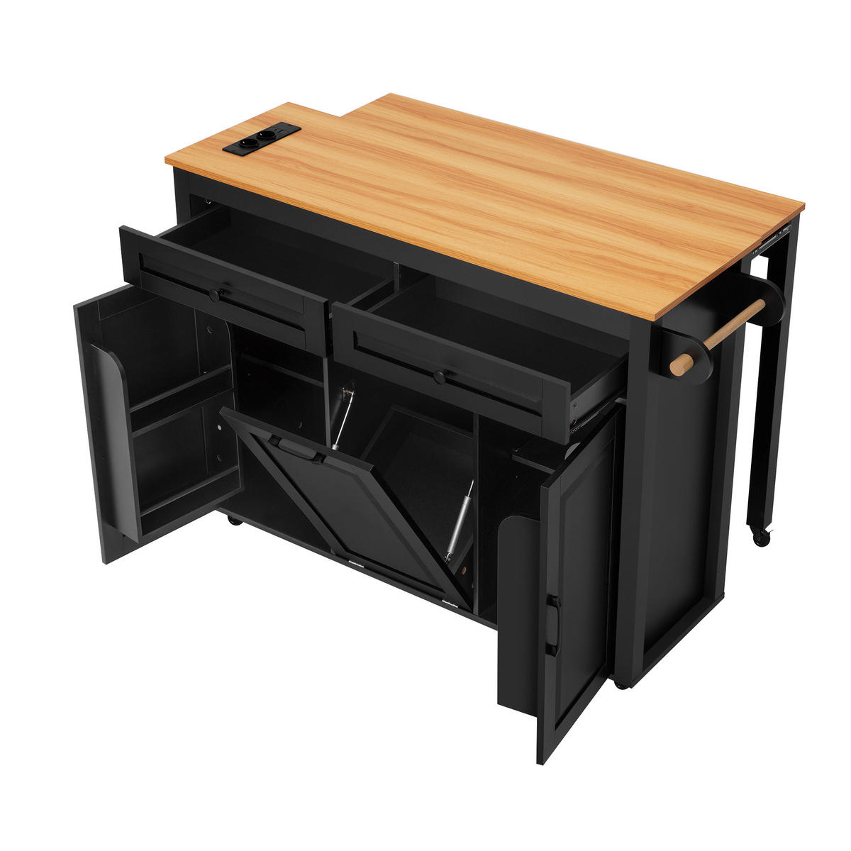 KÜCHENINSEL DE-41118 120/40-75/92 cm mit Ladestation Schwarz - Schwarz, Holzwerkstoff (120/92/40cm) - ComfortXL