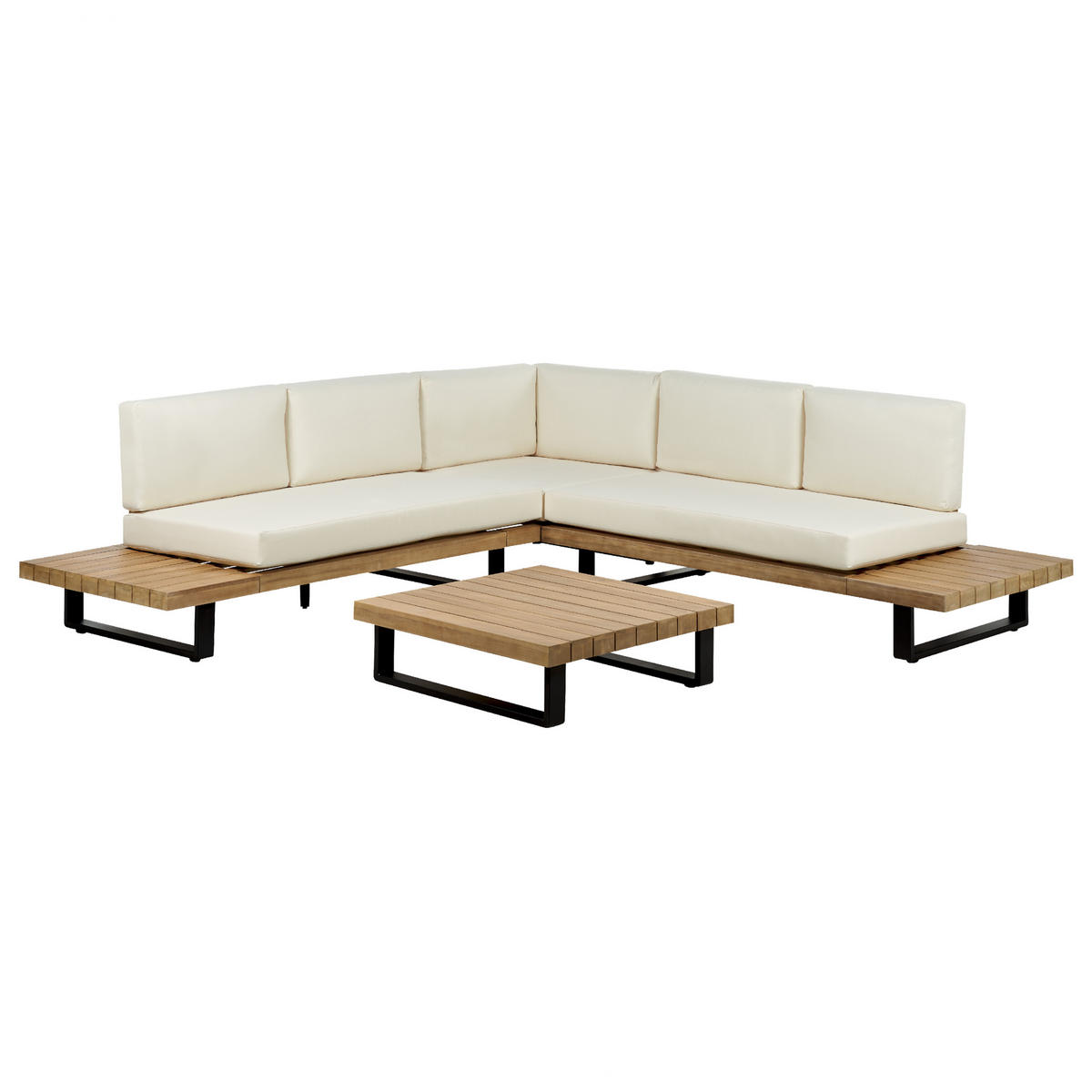 LOUNGE SET 5-Sitzer hellbraun Auflagen cremeweiß Mykonos - Hellbraun/Creme, Holz - Beliani