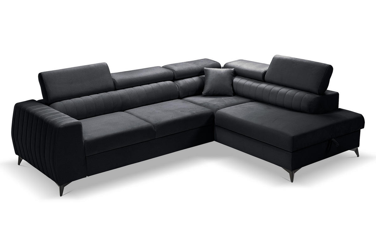 ECKSOFA PIERO L Rechts mit Schlaffunktion 195x125 Velours Dunkelgrau - Dunkelgrau/Schwarz, Holz/Textil (203/268cm) - Muffo
