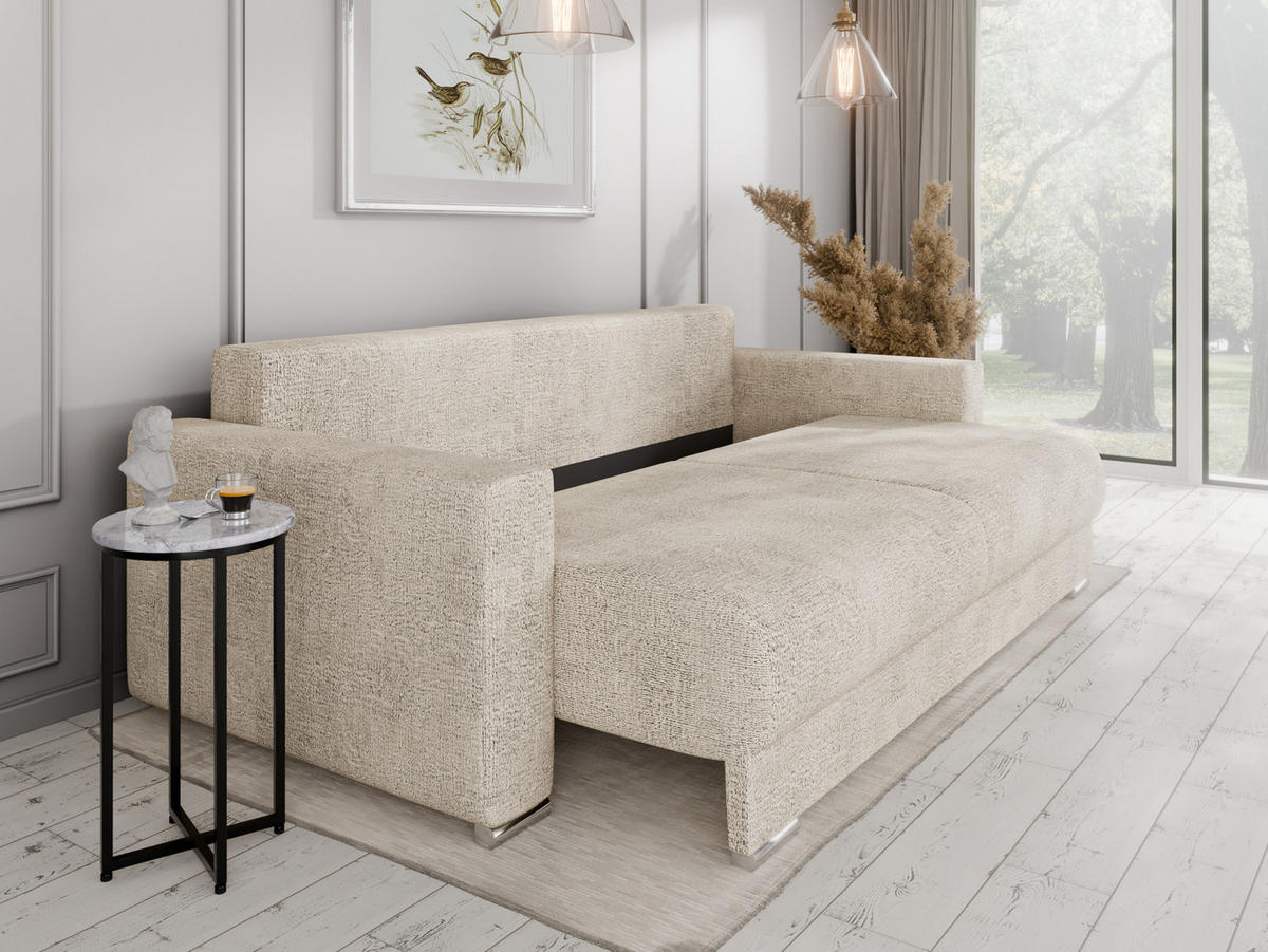 SCHLAFSOFA Calma mit Bettkasten 3-Sitzer modernen Stil, Creme - Creme, Holz (229/87/97cm) - Panda Möbel