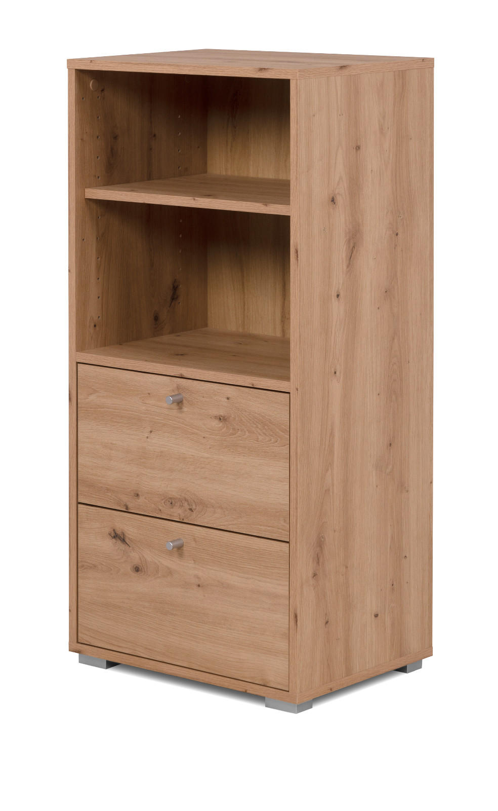 REGAL Eiche Artisan 46 x 97 cm, Standregal mit 2 Schubladen - Silberfarben/Eiche Artisan, Holzwerkstoff/Kunststoff (46/96.5/33.5cm) - Furn.Design